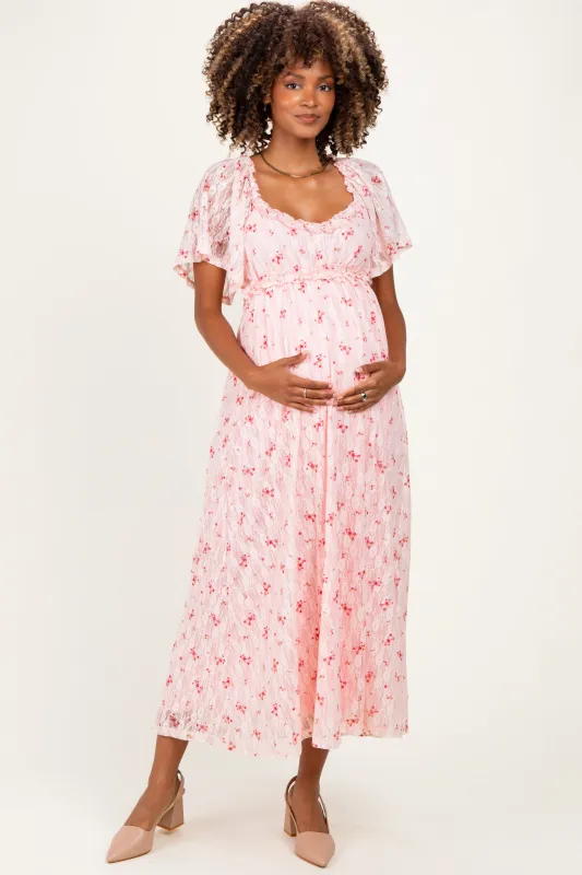Peach Floral Lace Maternity Maxi Dress made by Pinkblush