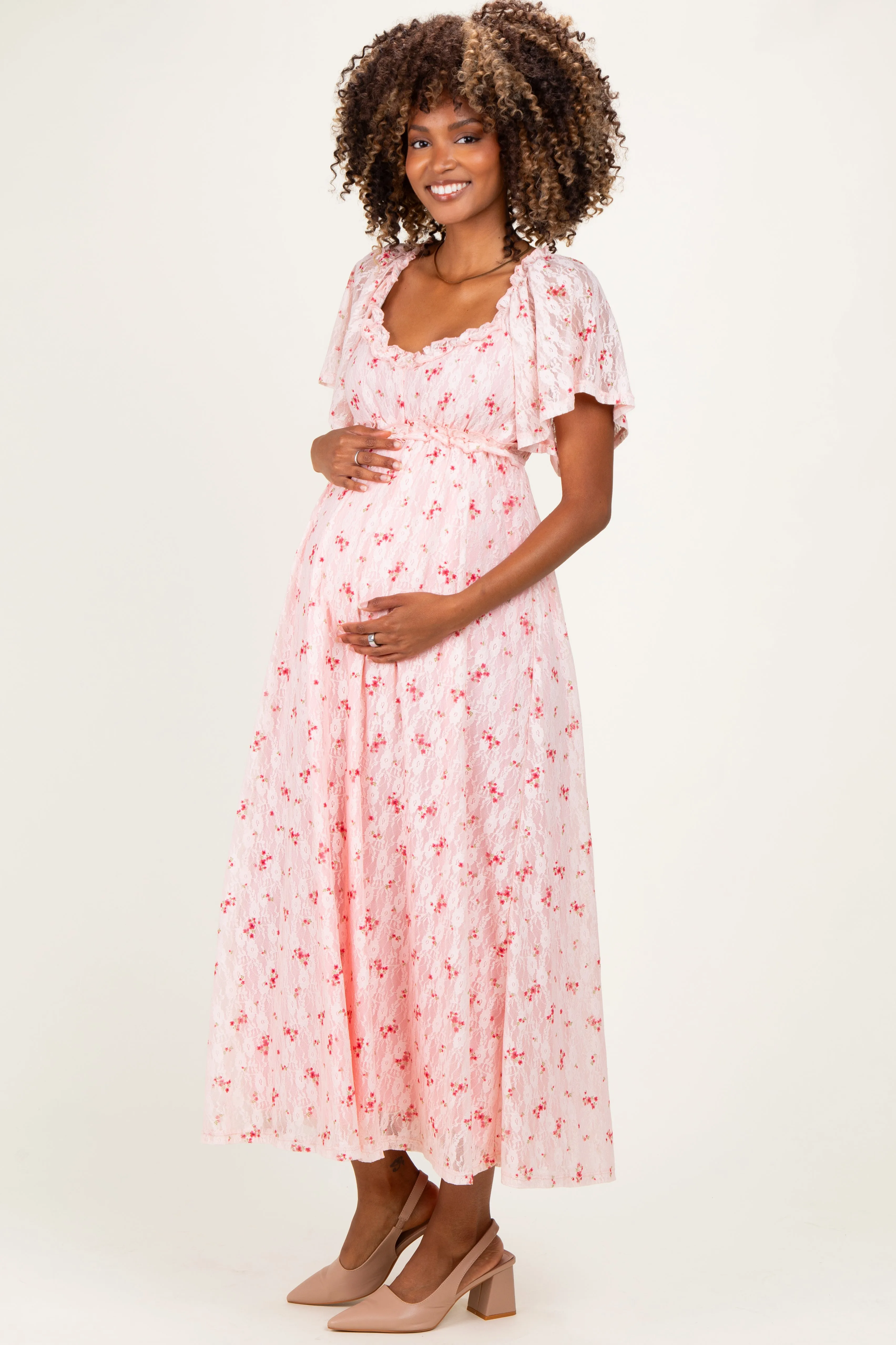 Peach Floral Lace Maternity Maxi Dress sold by Pinkblush product image thumbnail 2