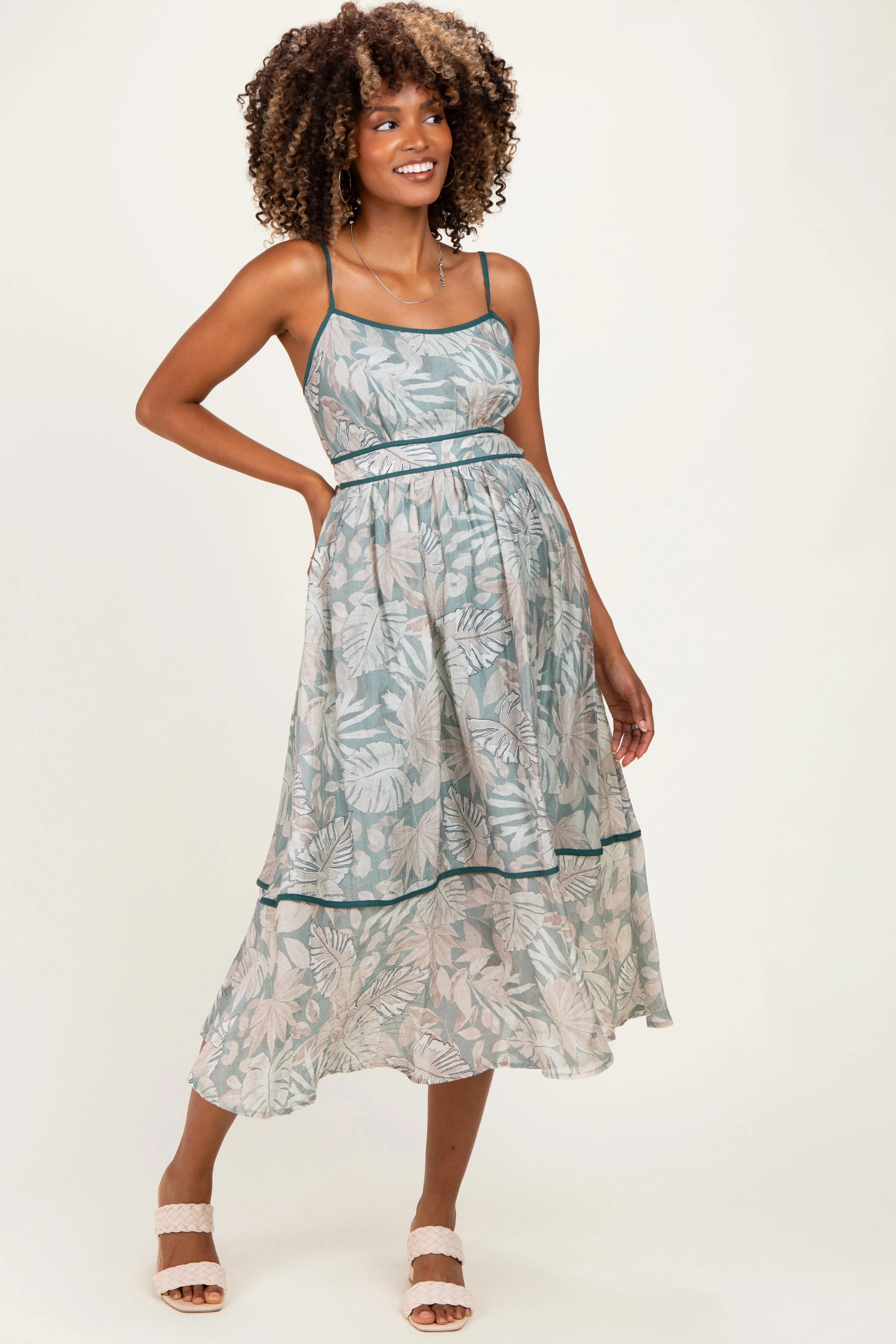 Dark Green Printed Cutout Tie Back Maternity Midi Dress sold by Pinkblush product image thumbnail 2