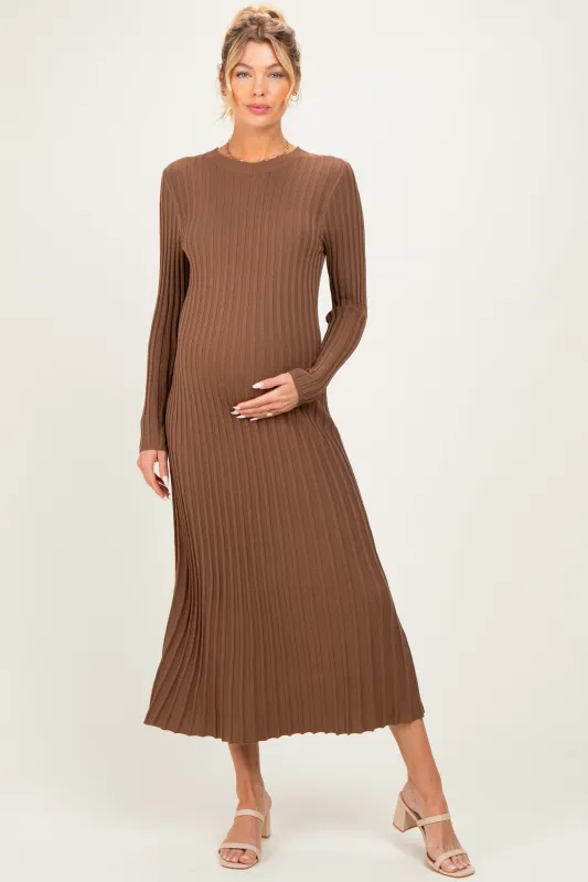 Mocha Ribbed Long Sleeve Maternity Sweater Midi Dress made by Able