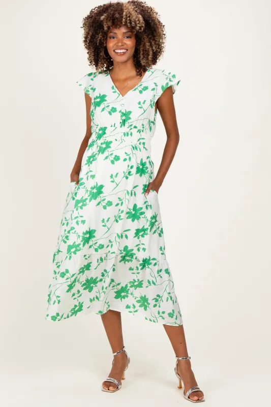 Green Floral Button Detail Maternity Midi Dress made by AnnieWear