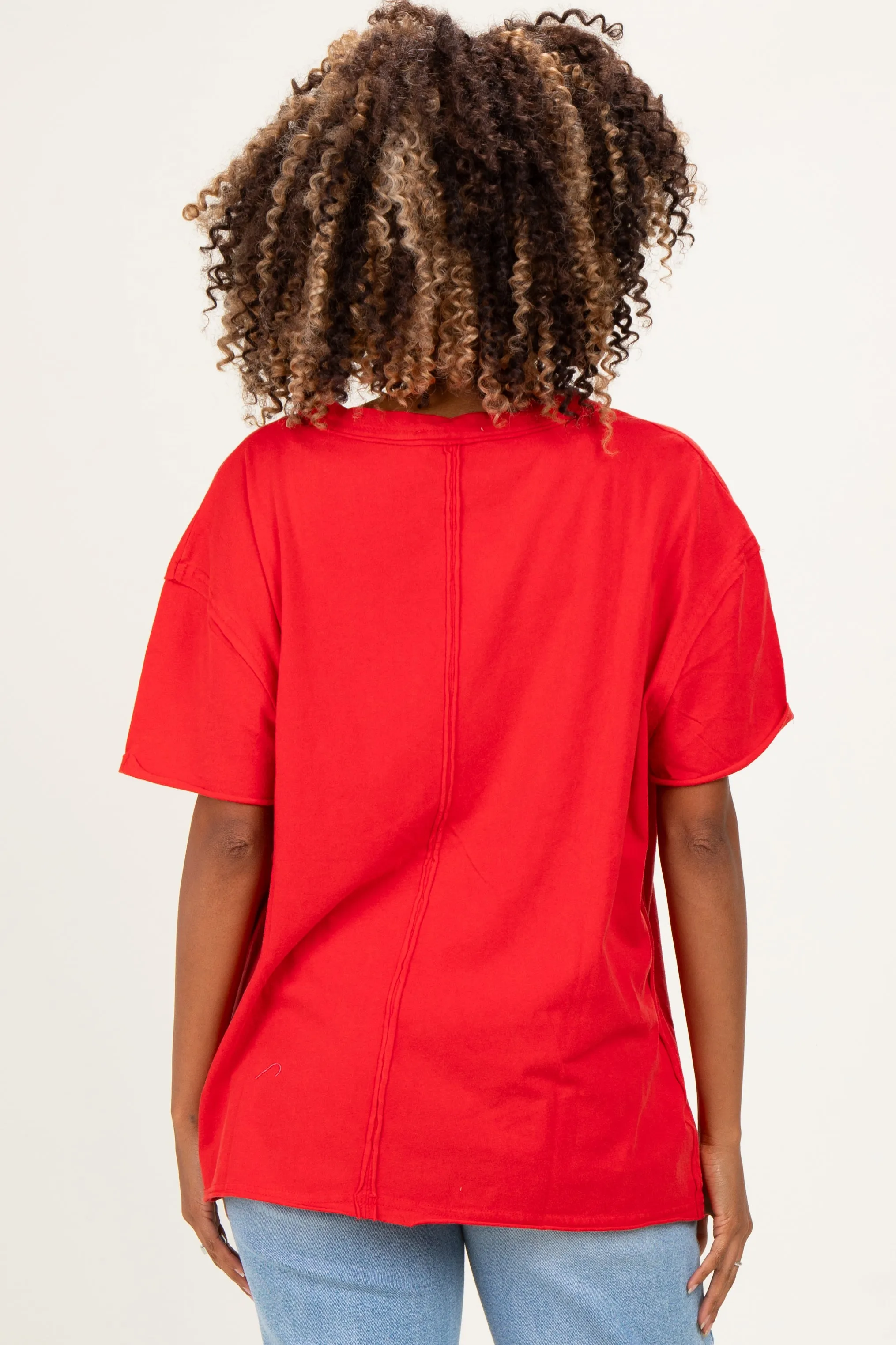 Red Washed V-Neck Oversized Maternity Tee sold by Pinkblush product image thumbnail 3