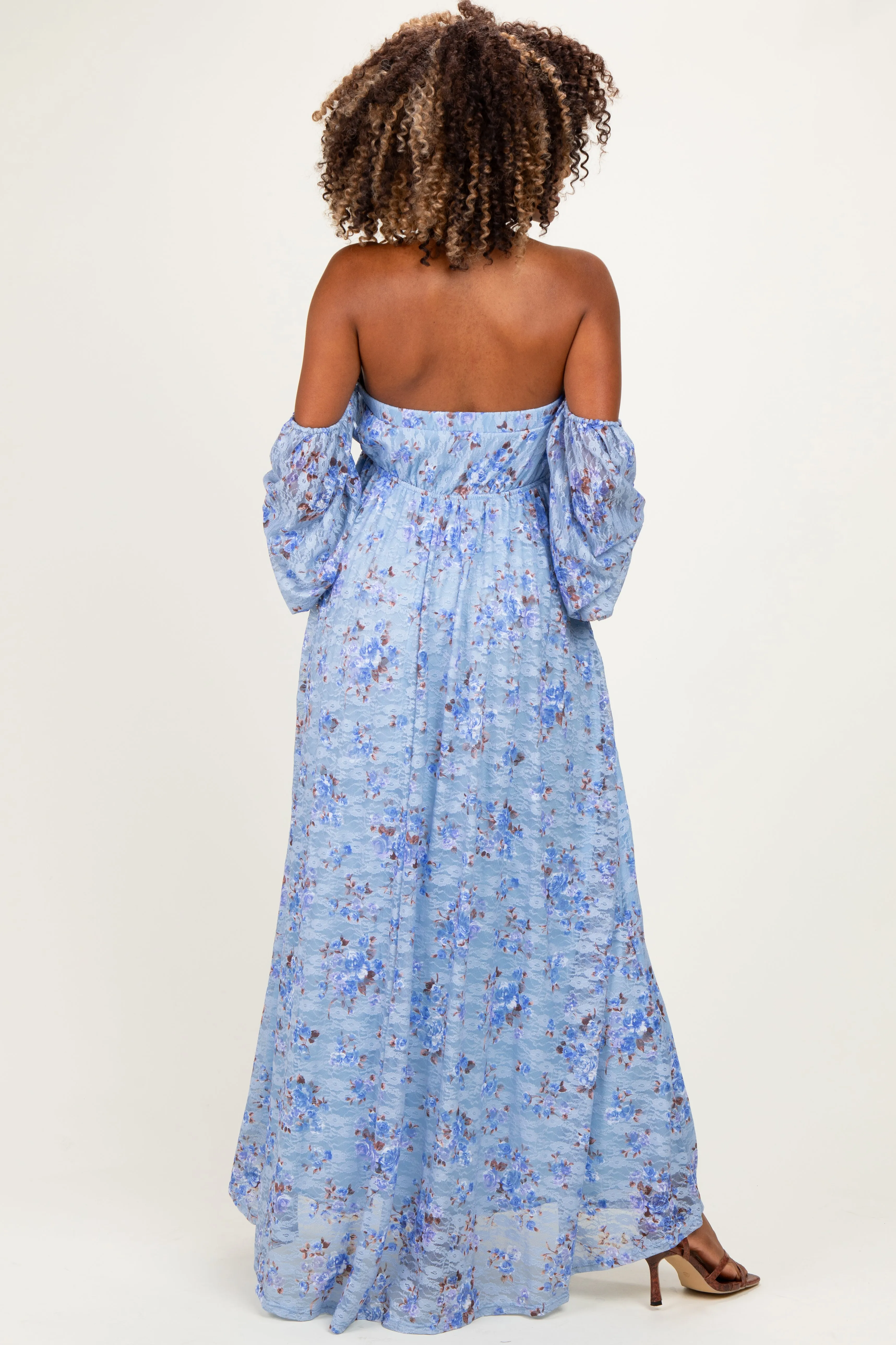Blue Off Shoulder Long Sleeve Maternity Maxi Dress sold by Pinkblush product image thumbnail 2