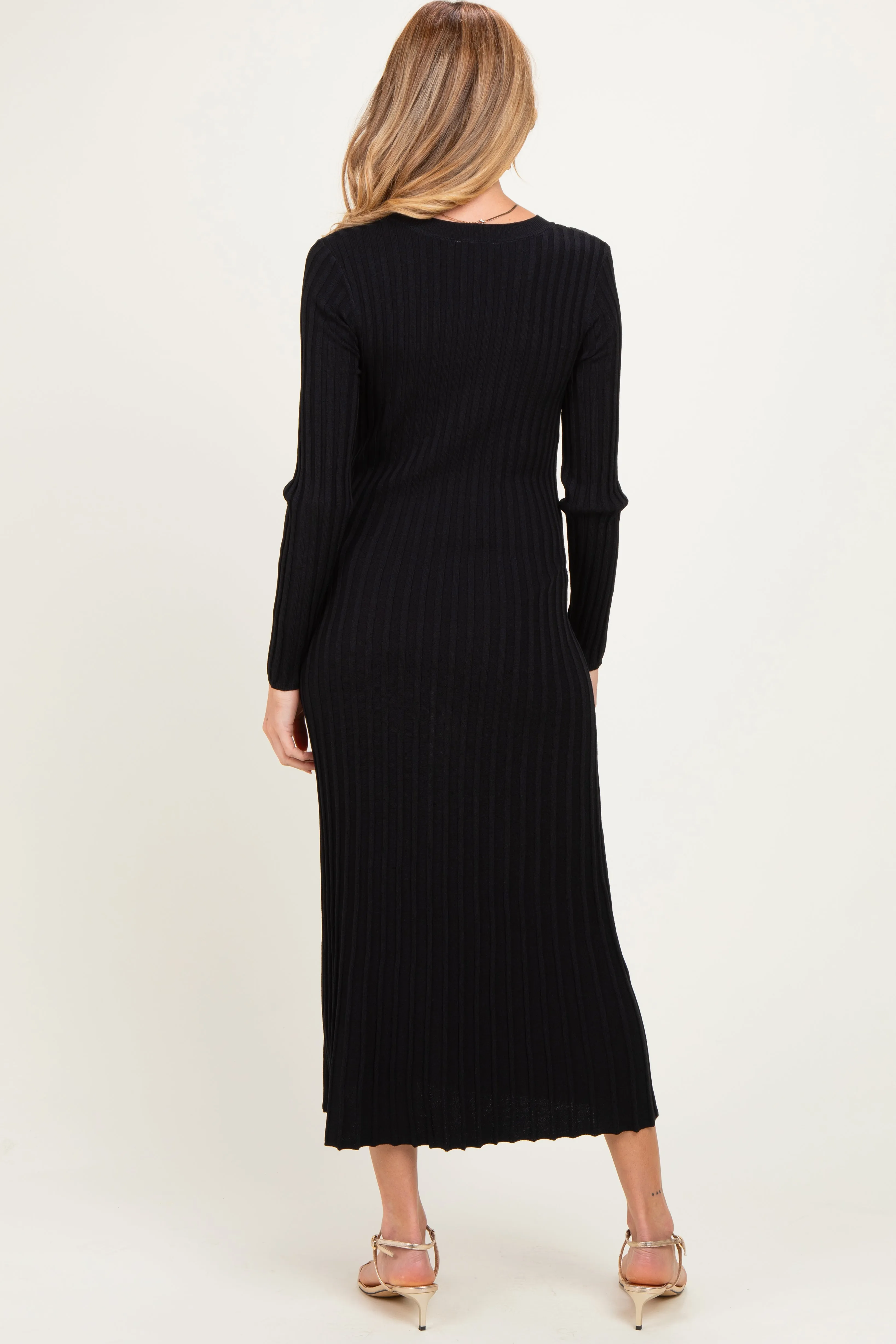 Black Ribbed Long Sleeve Maternity Sweater Midi Dress sold by Pinkblush product image thumbnail 3