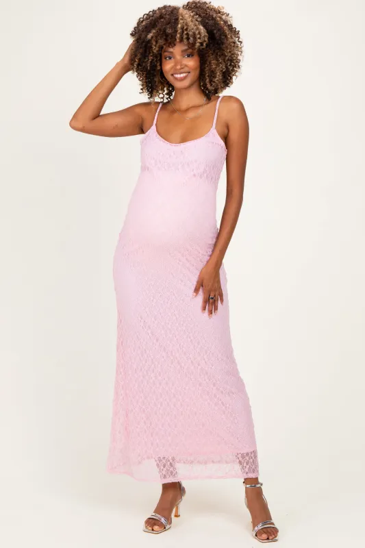 Pink Sleeveless Lace Square Neck Maternity Maxi Dress made by Pinkblush