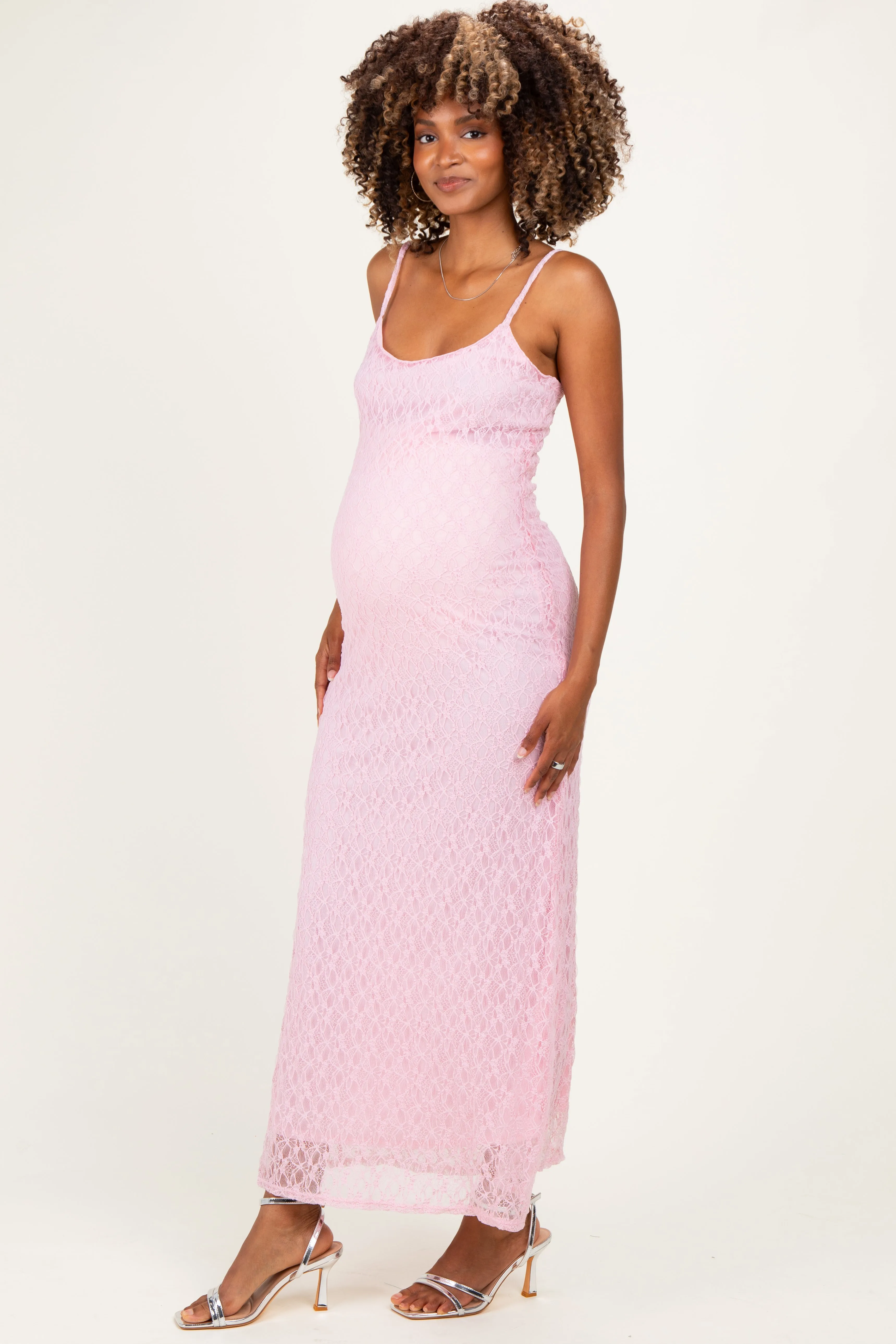 Pink Sleeveless Lace Square Neck Maternity Maxi Dress sold by Pinkblush product image thumbnail 2
