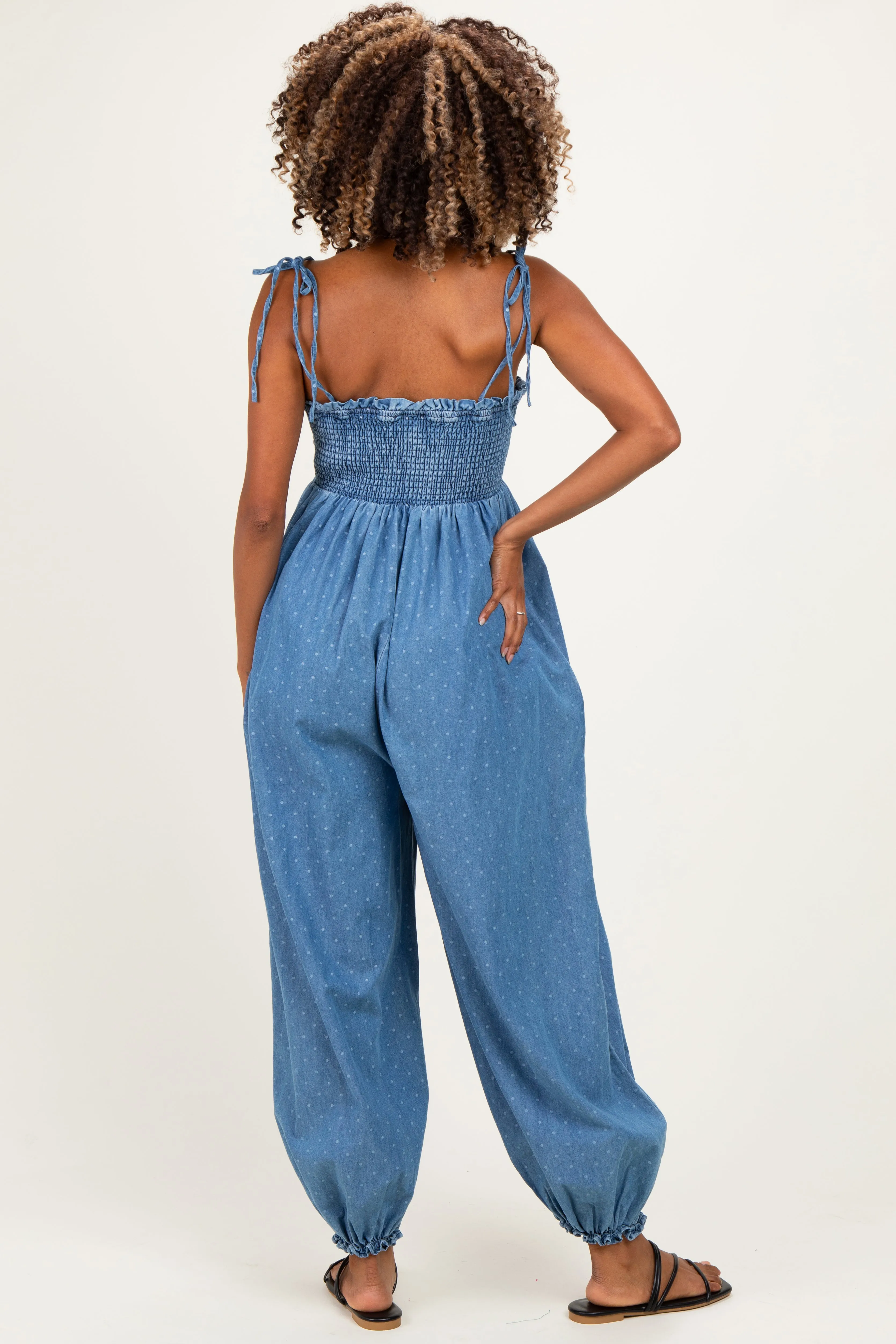 Blue Polka Dot Printed Maternity Jumpsuit sold by Pinkblush product image thumbnail 3