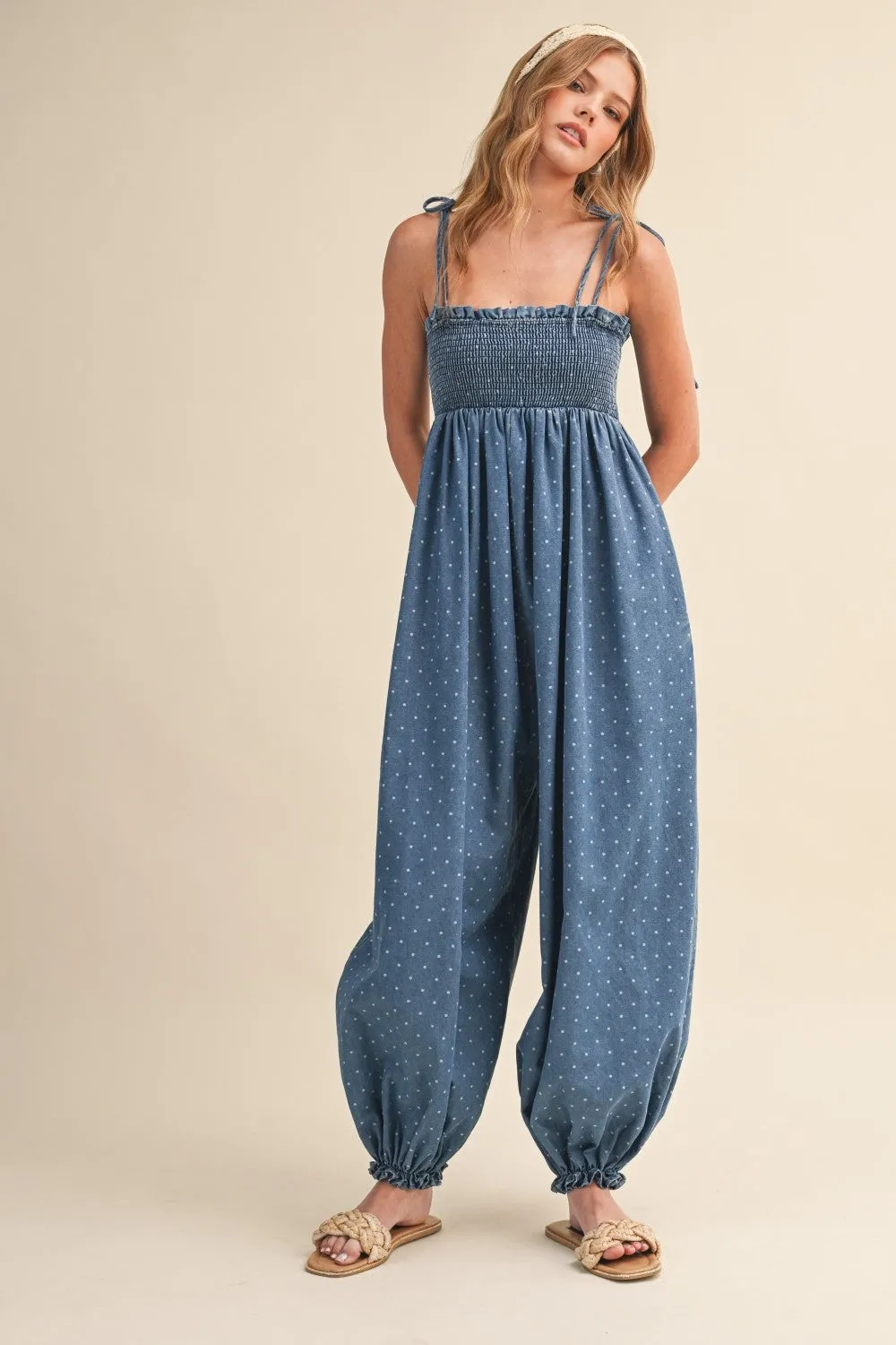 Blue Polka Dot Printed Maternity Jumpsuit sold by Pinkblush product image thumbnail 4