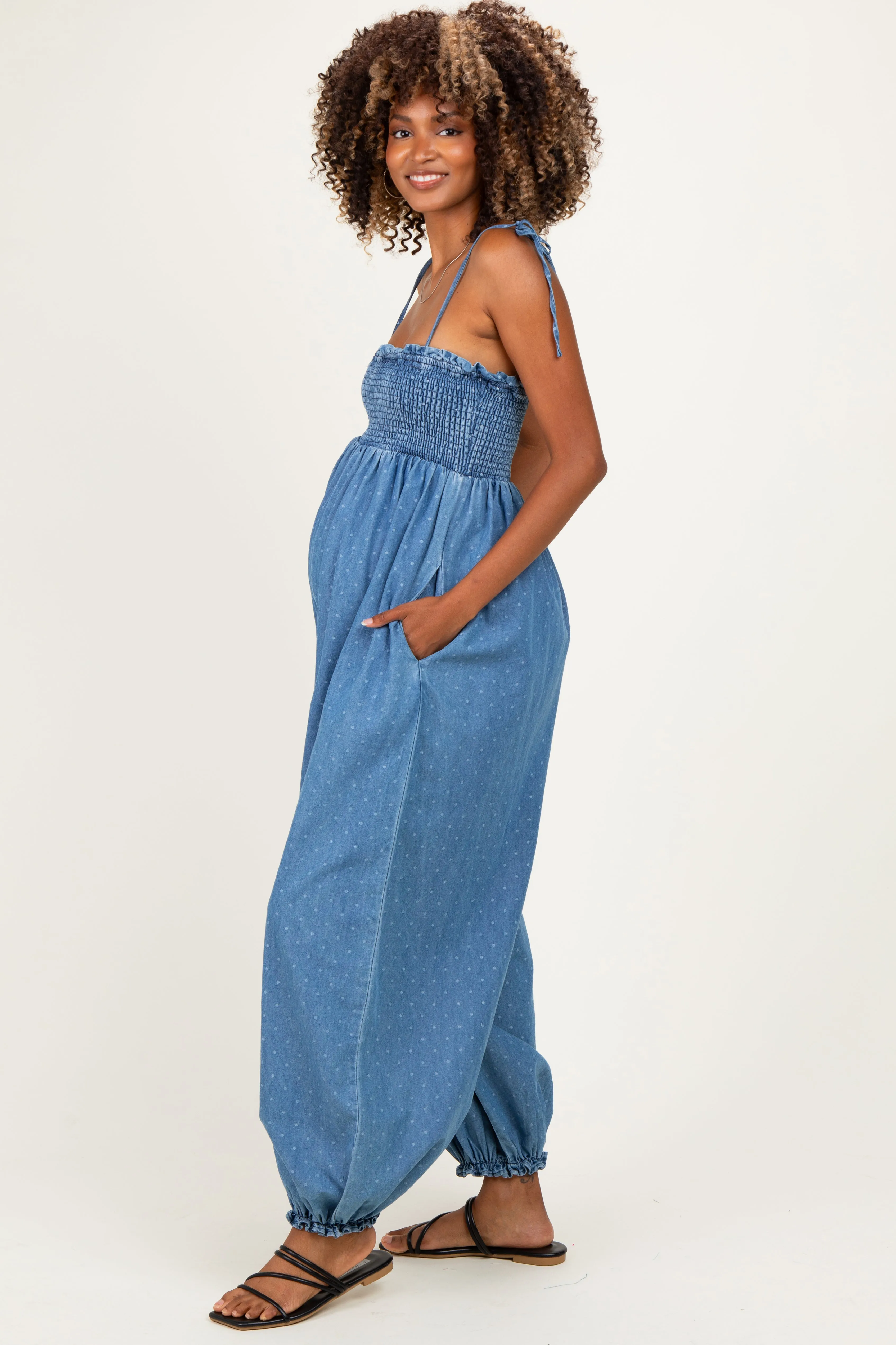 Blue Polka Dot Printed Maternity Jumpsuit sold by Pinkblush product image thumbnail 2
