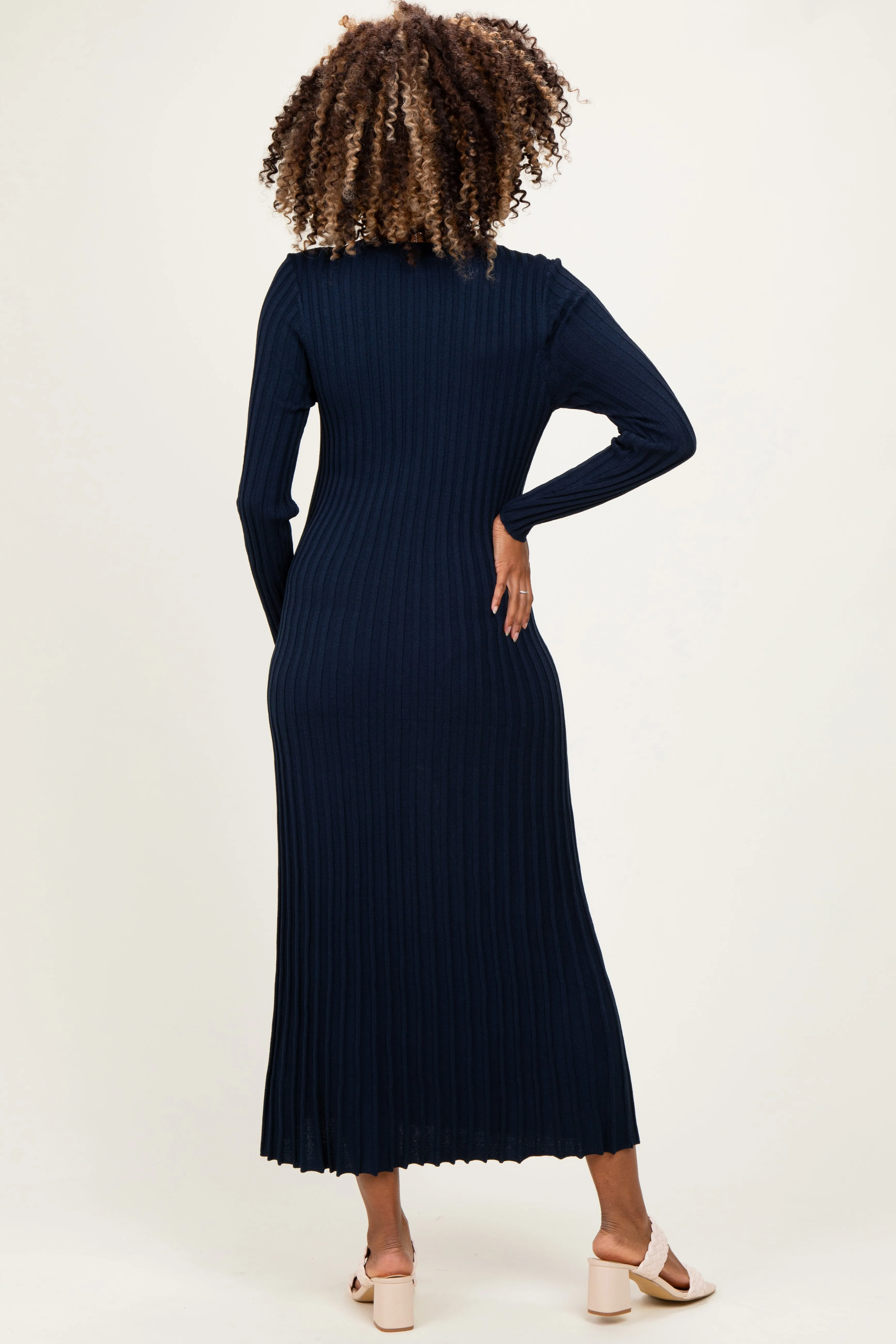 Navy Ribbed Long Sleeve Maternity Sweater Midi Dress sold by Pinkblush product image thumbnail 3