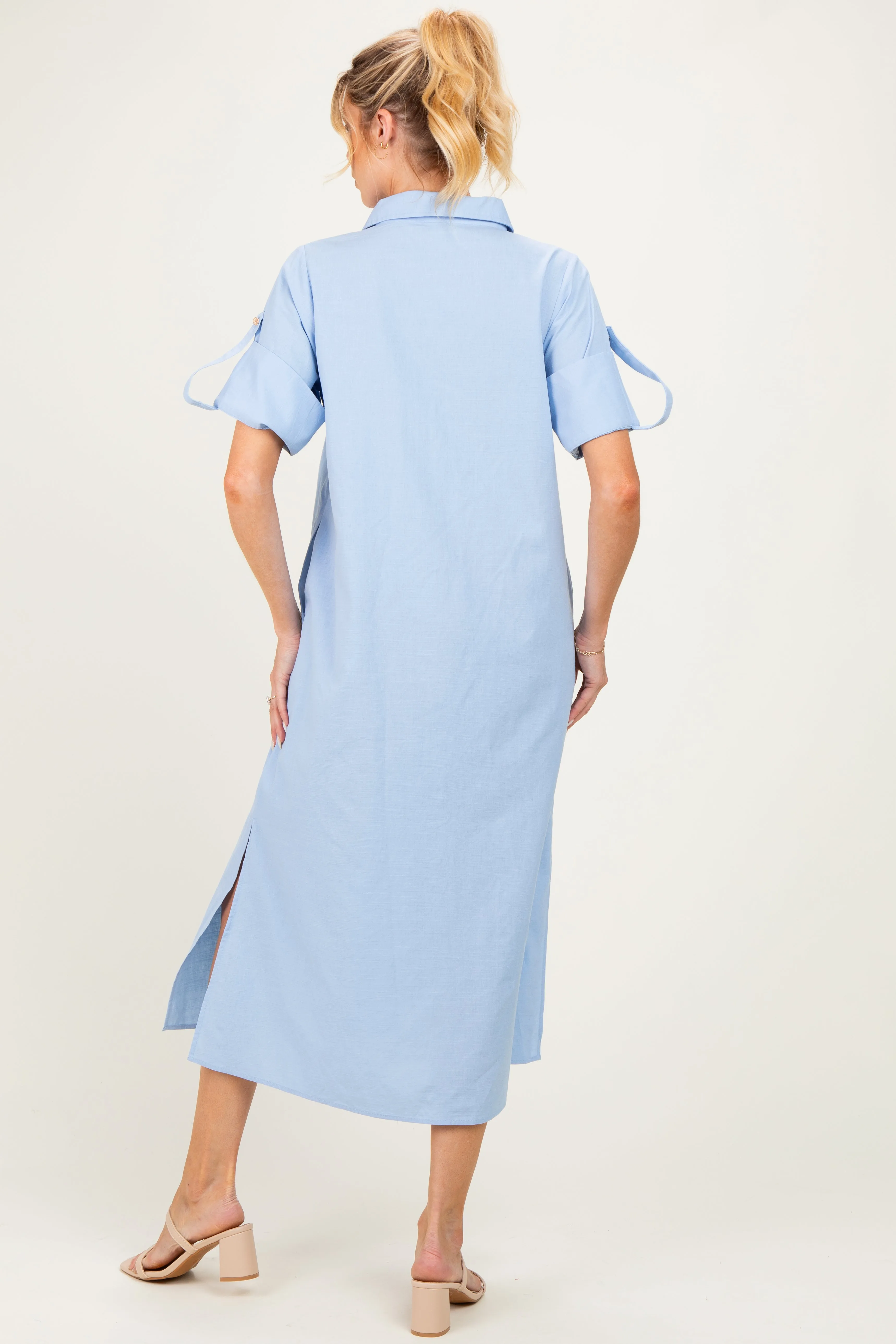 Light Blue Side Slit Button Down Maternity Midi Dress sold by Pinkblush product image thumbnail 3