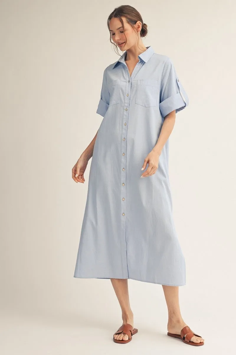 Light Blue Side Slit Button Down Maternity Midi Dress sold by Pinkblush product image thumbnail 4