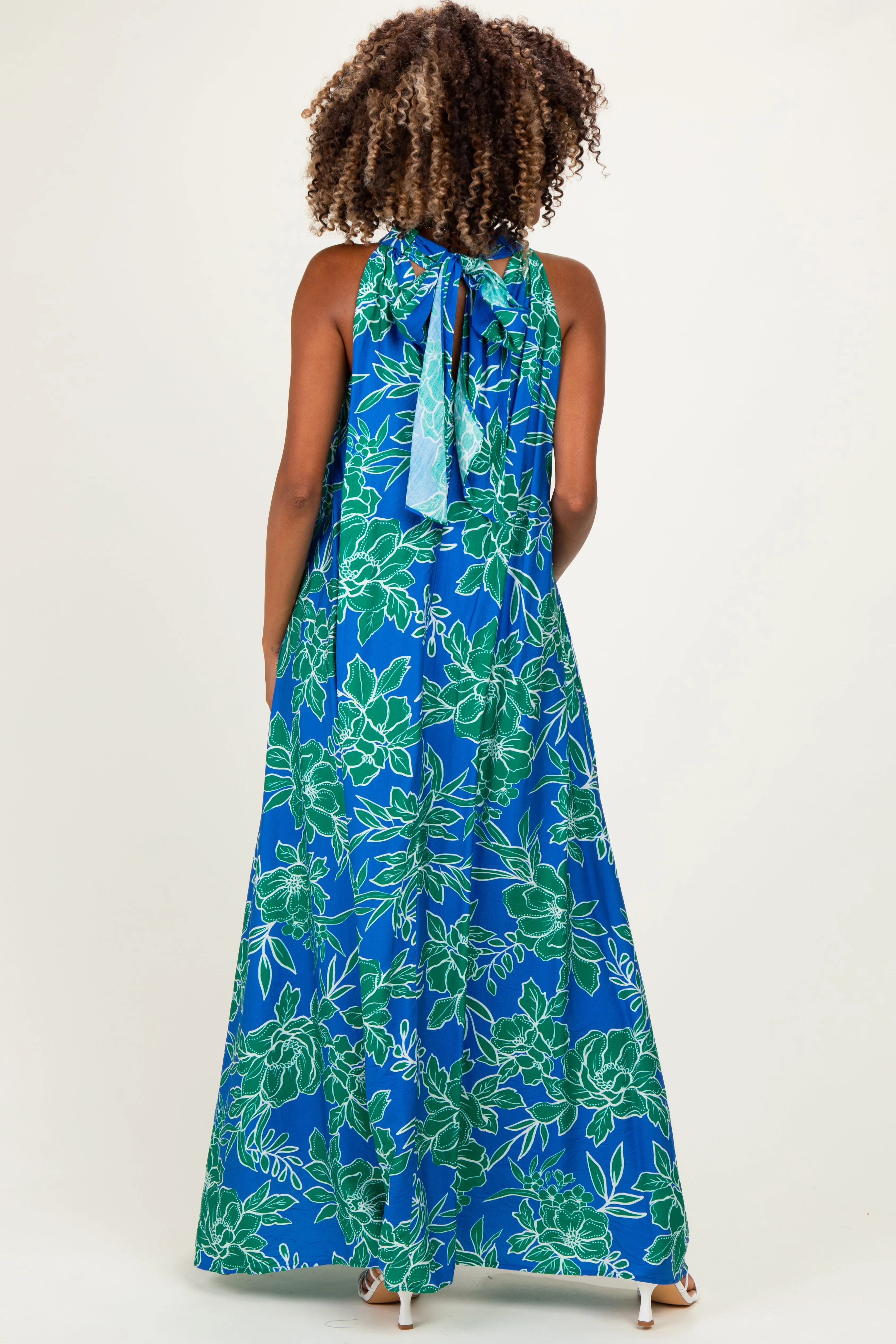 Royal Floral Halter Maternity Maxi Dress sold by Pinkblush product image thumbnail 3