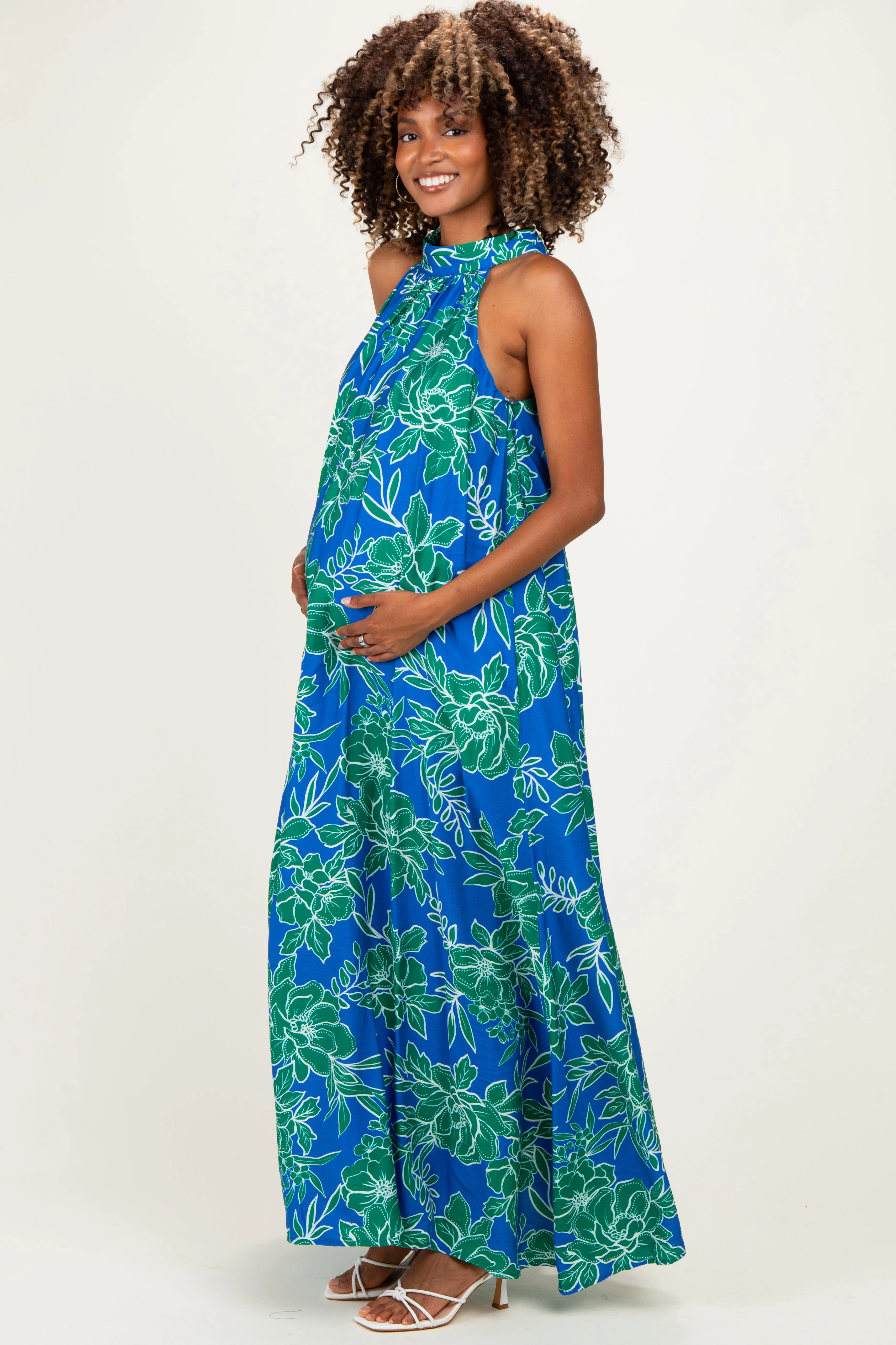 Royal Floral Halter Maternity Maxi Dress sold by Pinkblush product image thumbnail 2