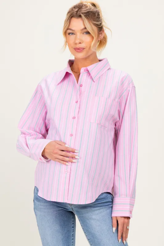Pink Striped Long Sleeve Button Down Maternity Shirt made by Pinkblush