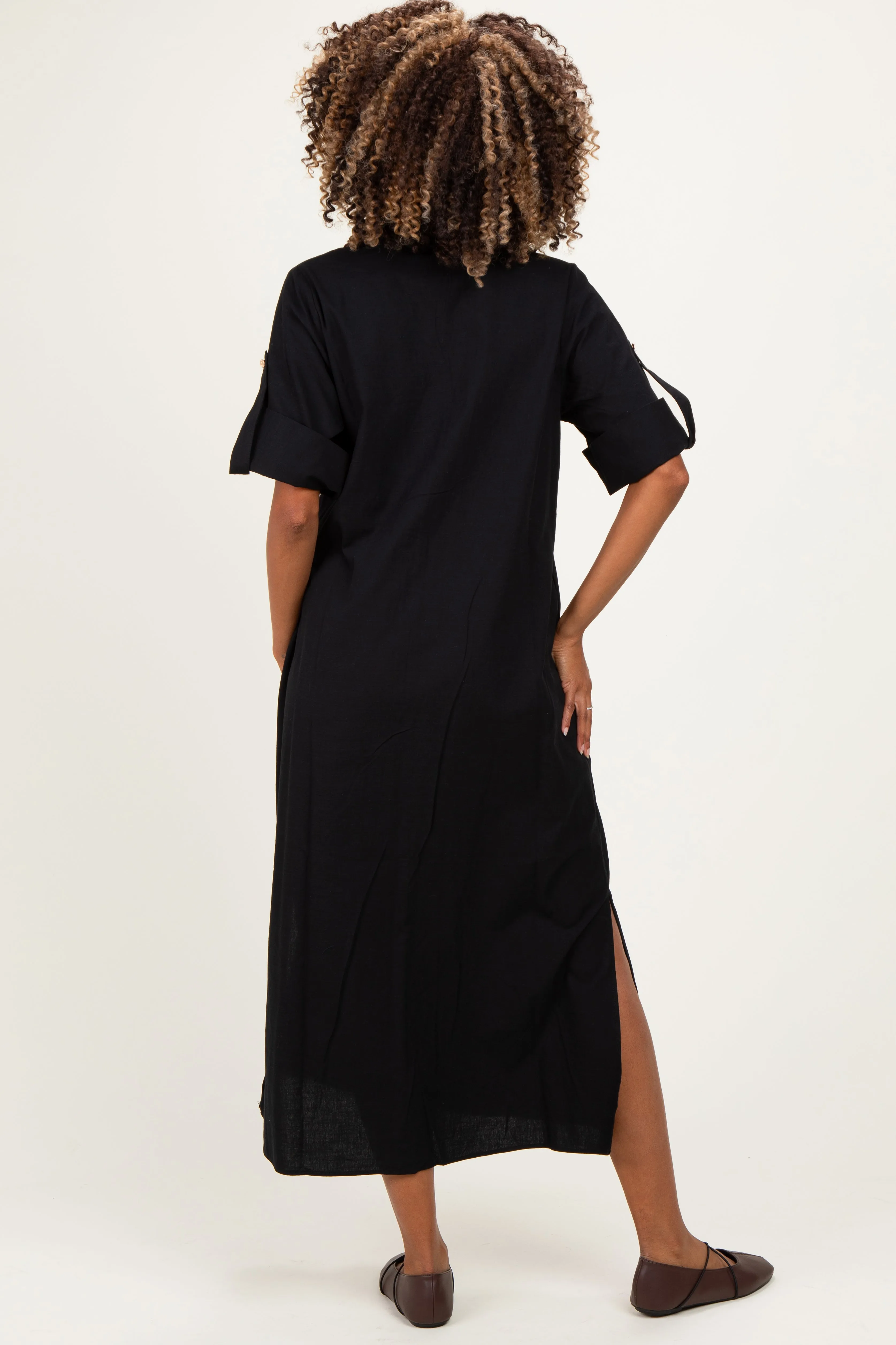 Black Side Slit Button Down Maternity Midi Dress sold by Pinkblush product image thumbnail 3