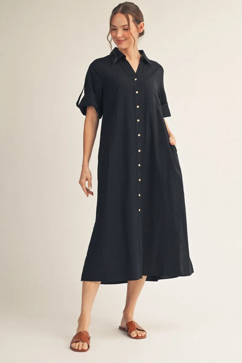 Black Side Slit Button Down Maternity Midi Dress sold by Pinkblush product image thumbnail 4