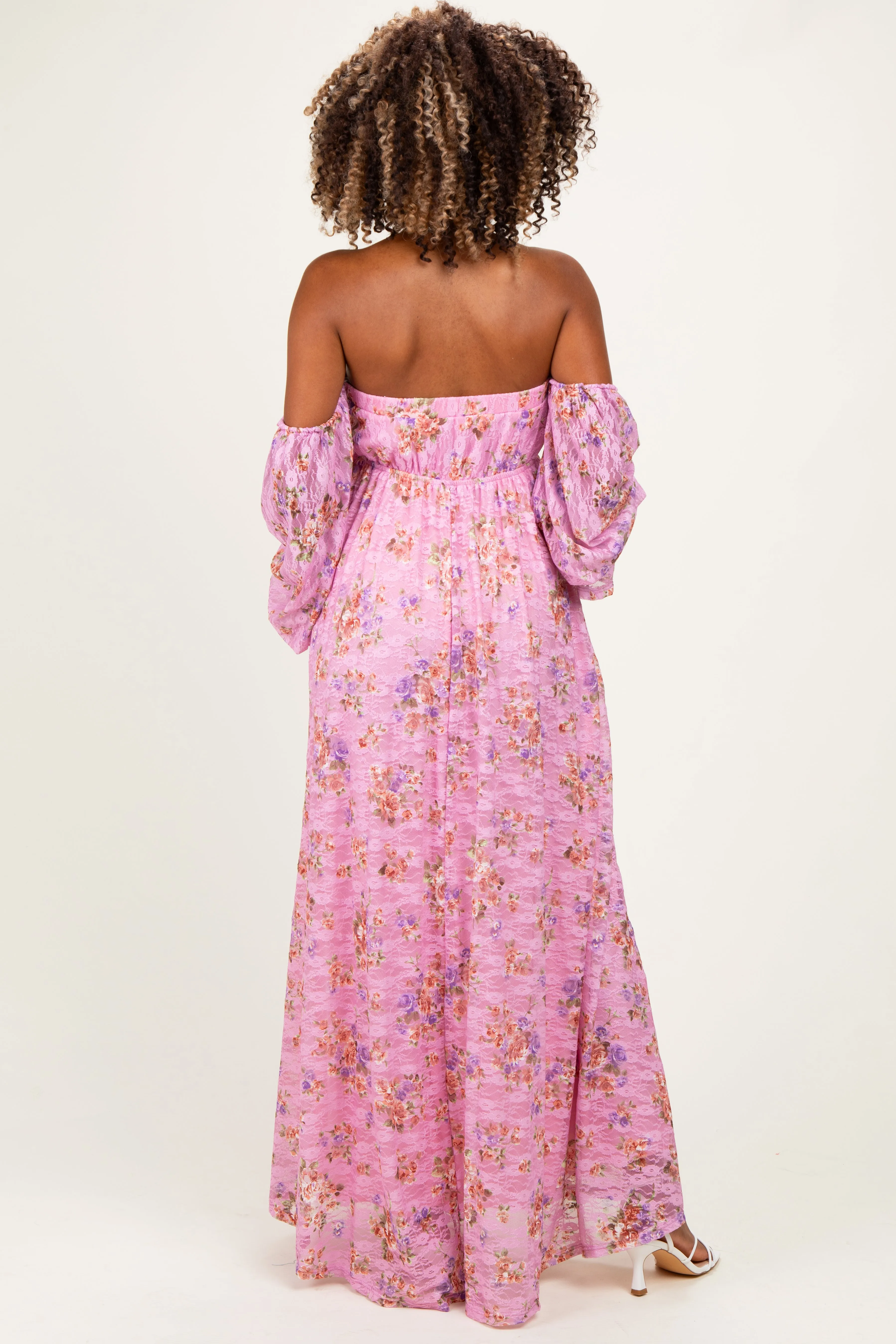 Pink Off Shoulder Long Sleeve Maternity Maxi Dress sold by Pinkblush product image thumbnail 3