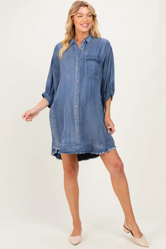 Dark Denim Chambray Dolman Sleeve Maternity Shirt Dress made by Pinkblush