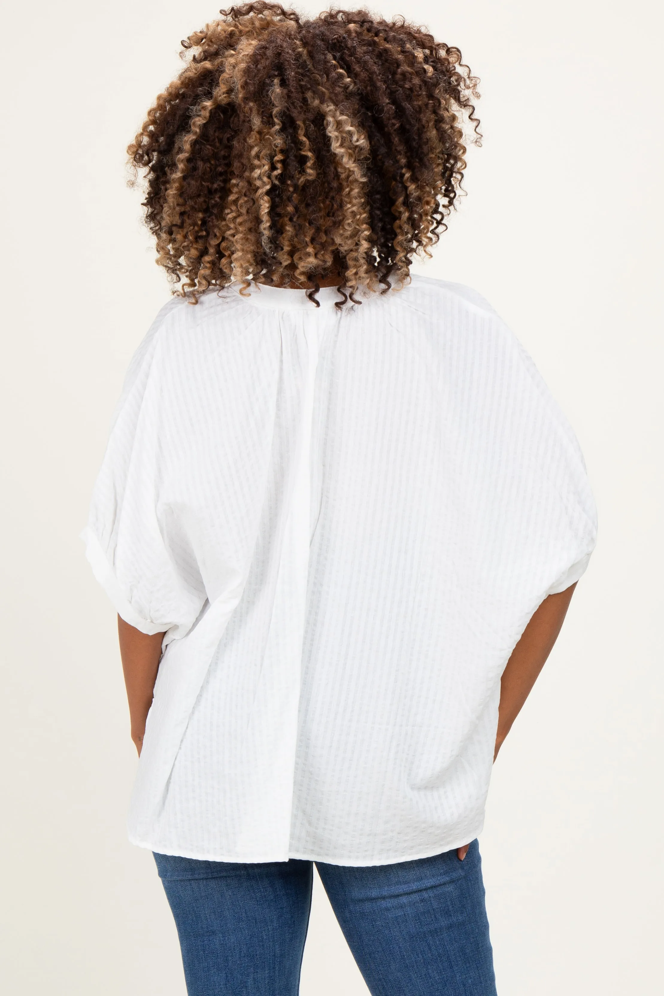 Off White Textured Stripe Oversized Maternity Blouse sold by Pinkblush product image thumbnail 4