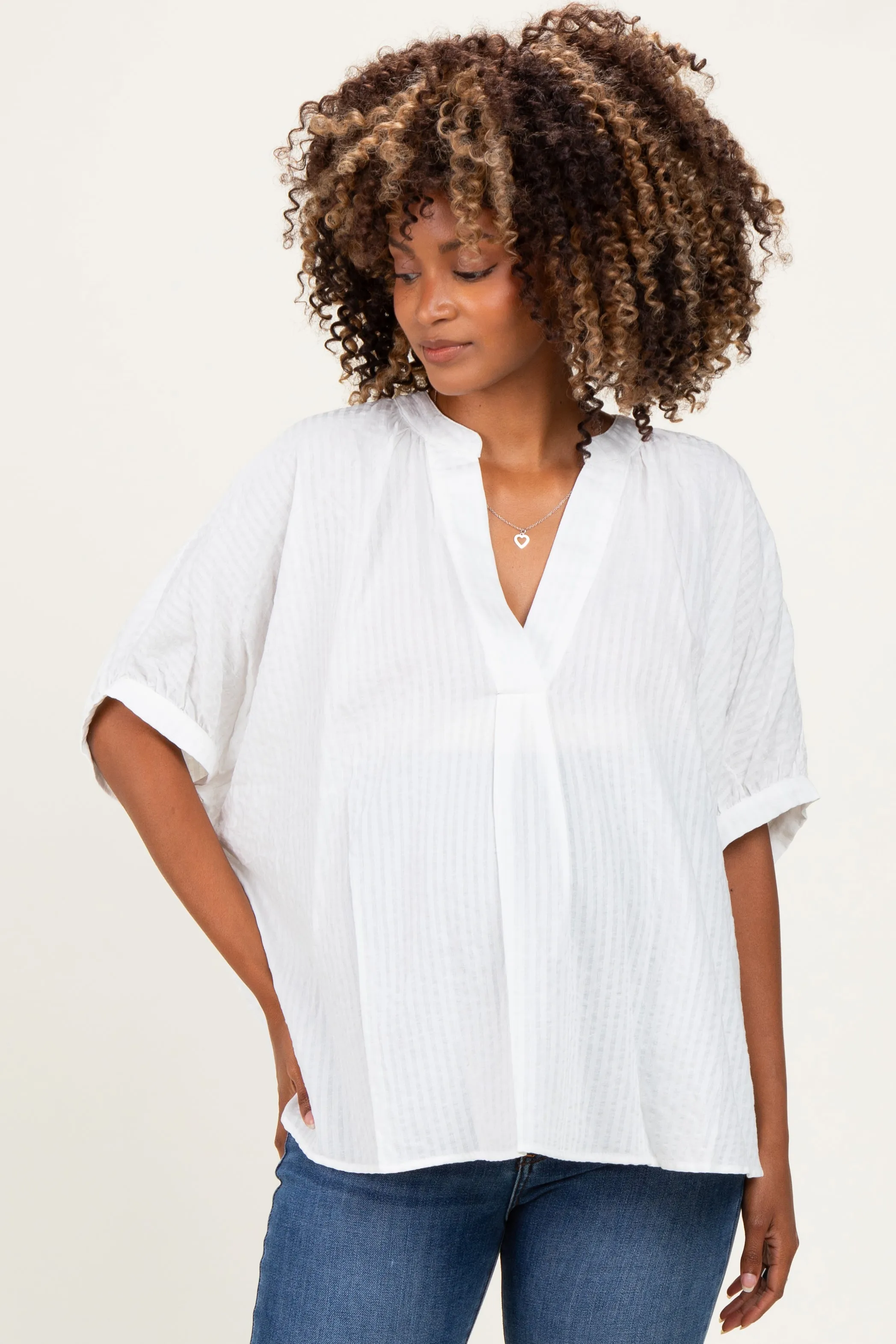 Off White Textured Stripe Oversized Maternity Blouse sold by Pinkblush product image thumbnail 2
