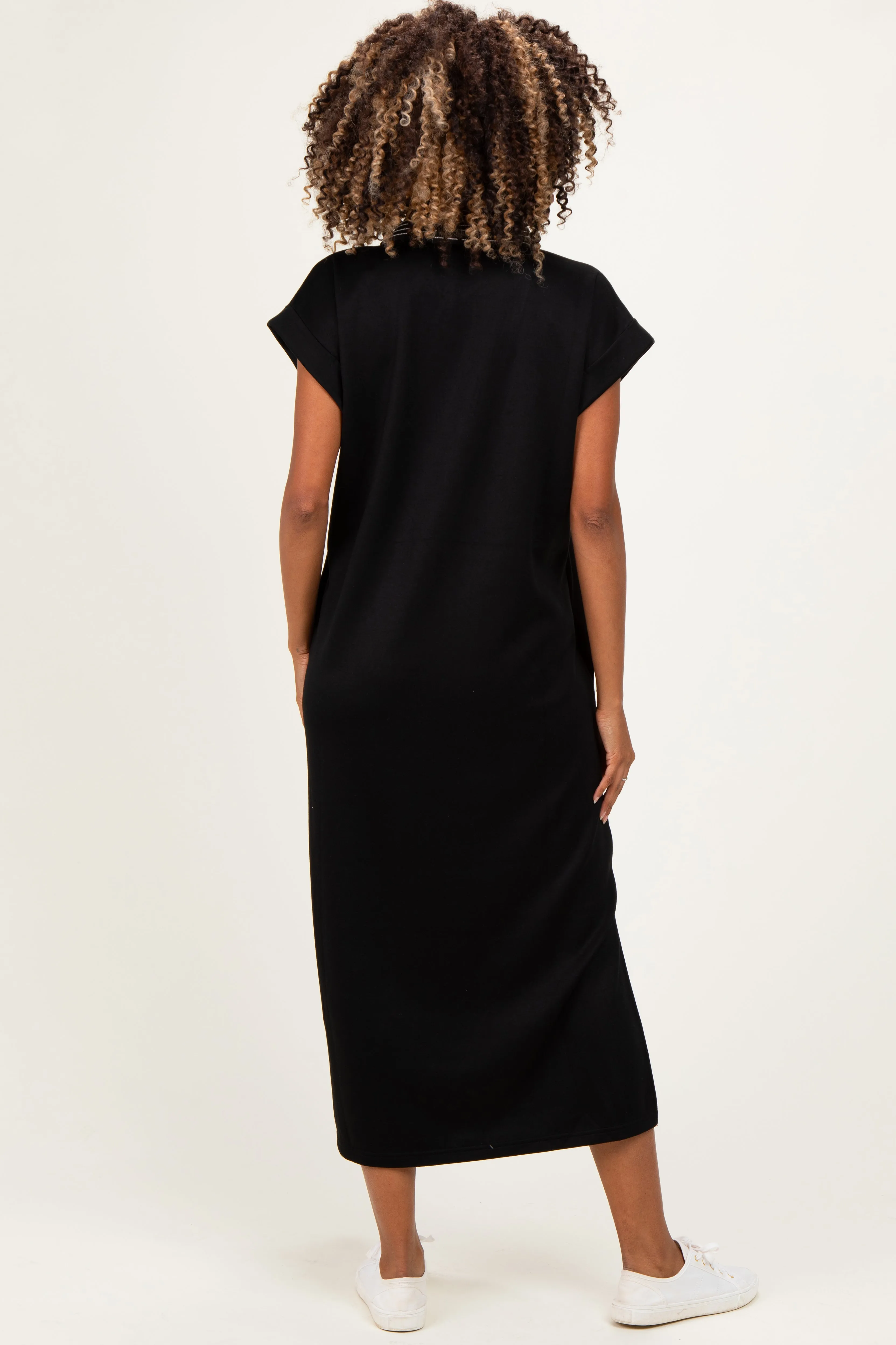 Black Striped Collared Side Slit Maternity Midi Dress sold by Pinkblush product image thumbnail 3