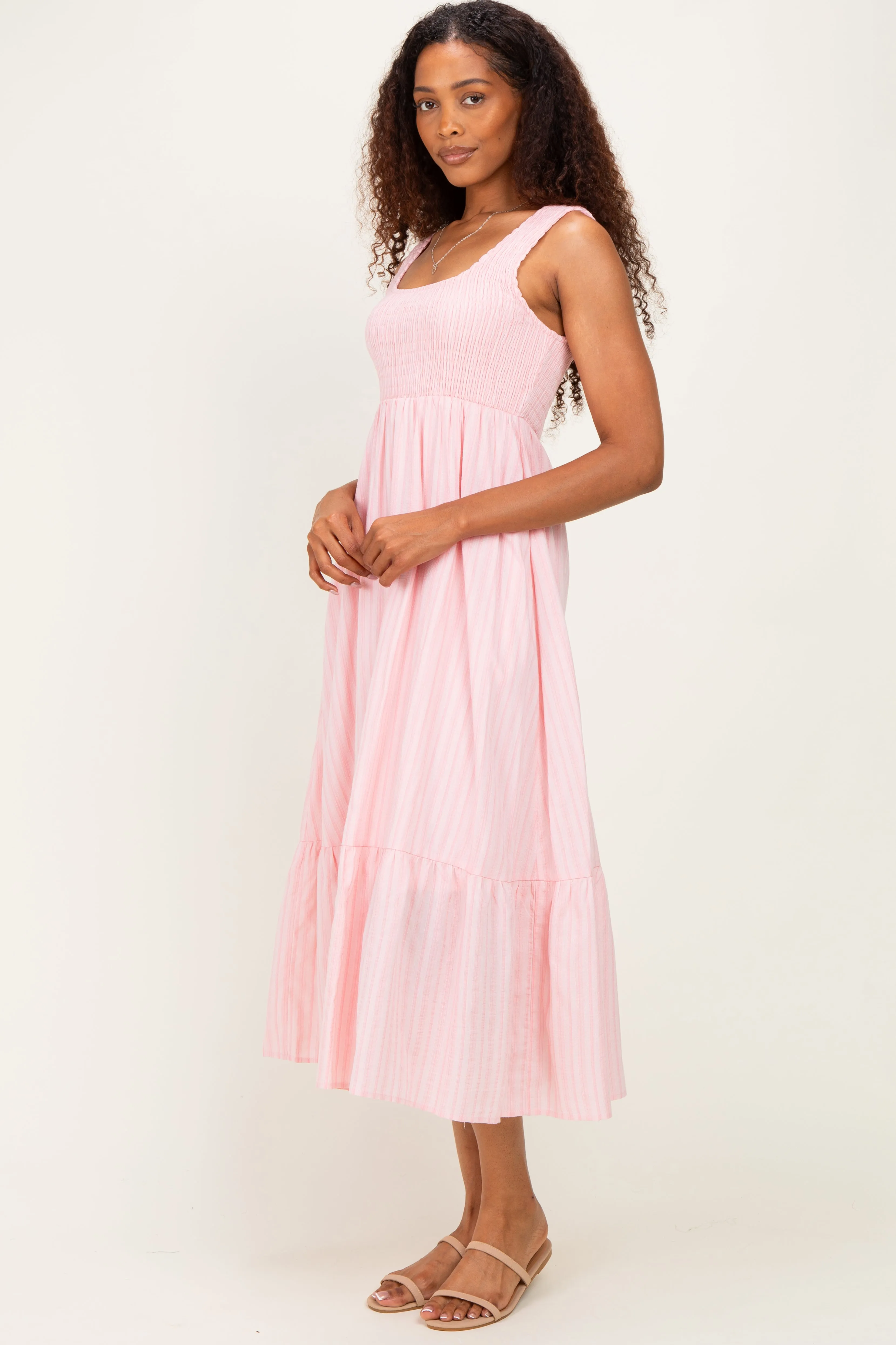 Pink Smocked Striped Sleeveless Maxi Dress sold by Pinkblush product image thumbnail 2