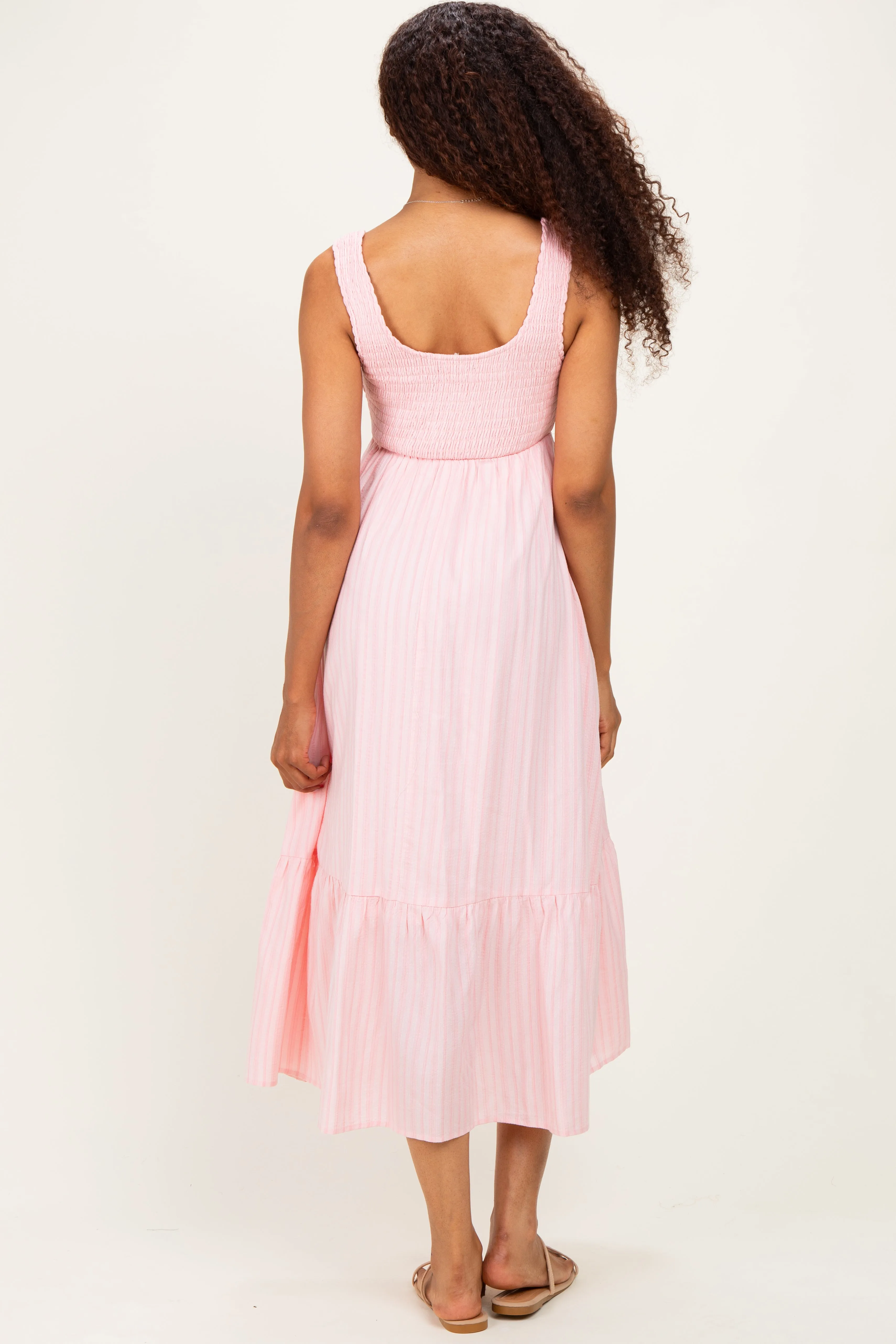 Pink Smocked Striped Sleeveless Maxi Dress sold by Pinkblush product image thumbnail 3