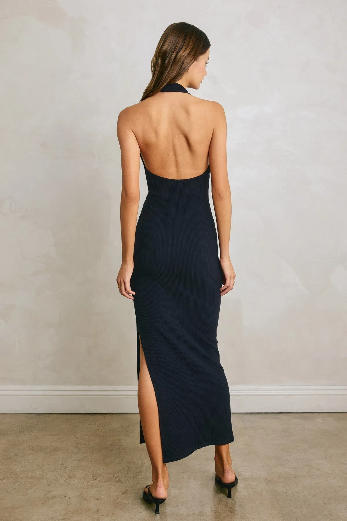 Navy Knit Halter Gold Ring Maxi Dress sold by Pinkblush product image thumbnail 3