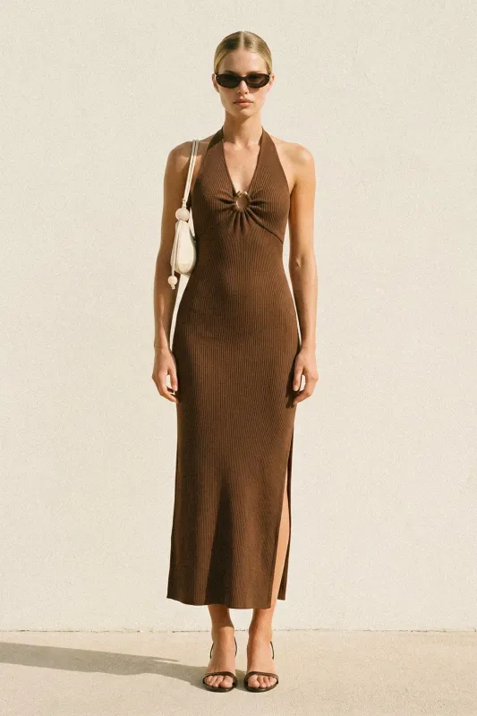 Hazel Knit Halter Gold Ring Maxi Dress made by Dress Forum
