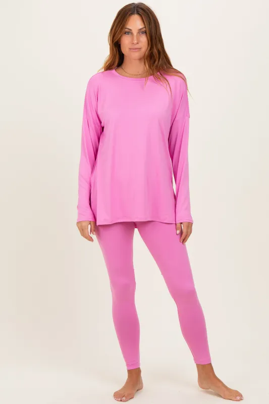 Pink Brushed Knit Oversized Top and Legging Set made by Zenana Outfitters