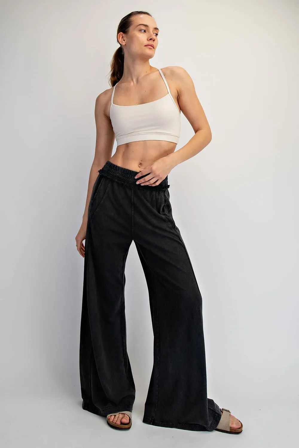 Black Mineral Wash Wide Leg Maternity Pants sold by Pinkblush product image thumbnail 5