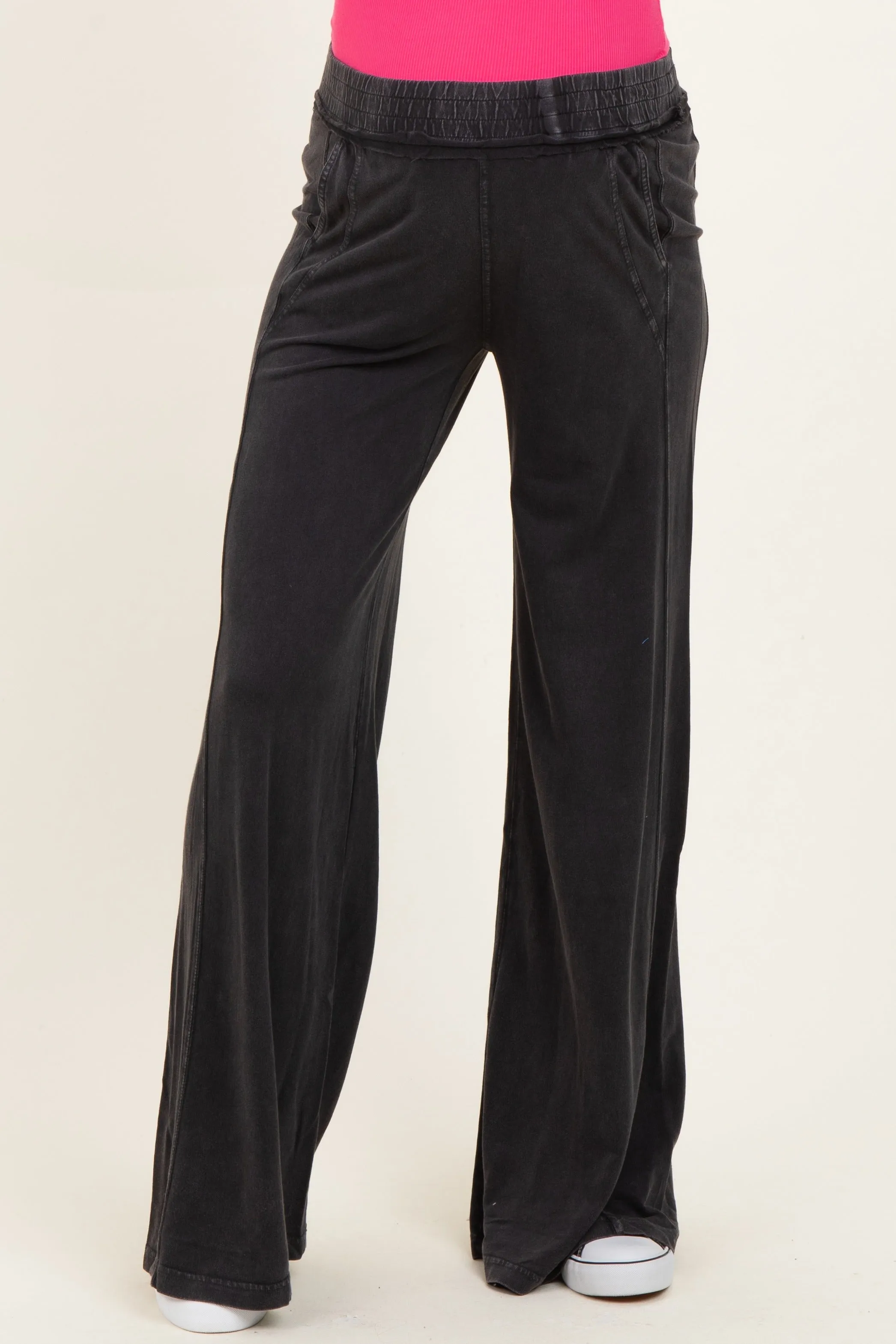 Black Mineral Wash Wide Leg Maternity Pants sold by Pinkblush product image thumbnail 2