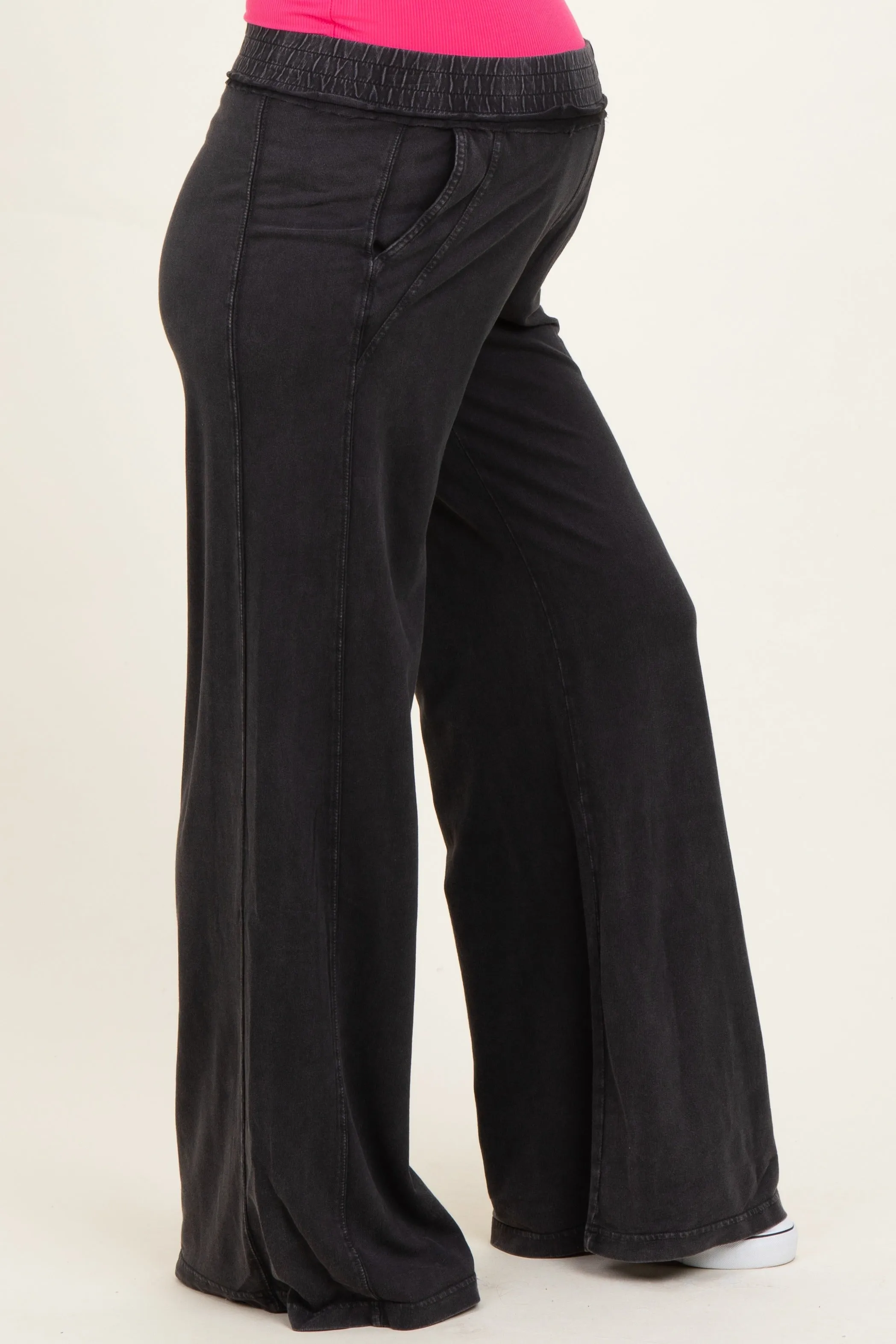Black Mineral Wash Wide Leg Maternity Pants sold by Pinkblush product image thumbnail 3