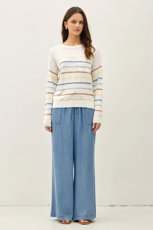 Medium Wash Chambray Wide Leg Pants made by BE COOL