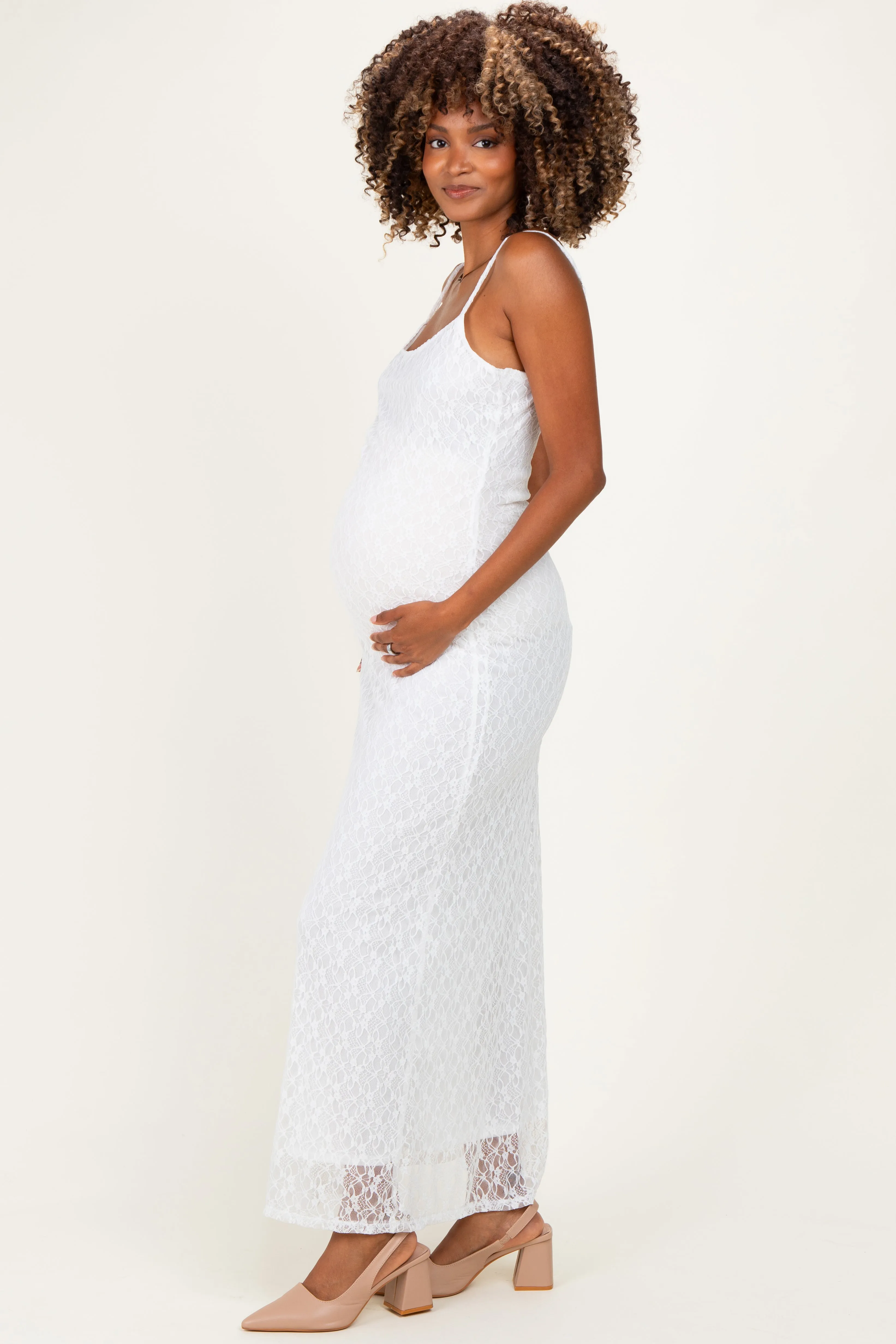 Ivory Sleeveless Lace Square Neck Maternity Maxi Dress sold by Pinkblush product image thumbnail 3