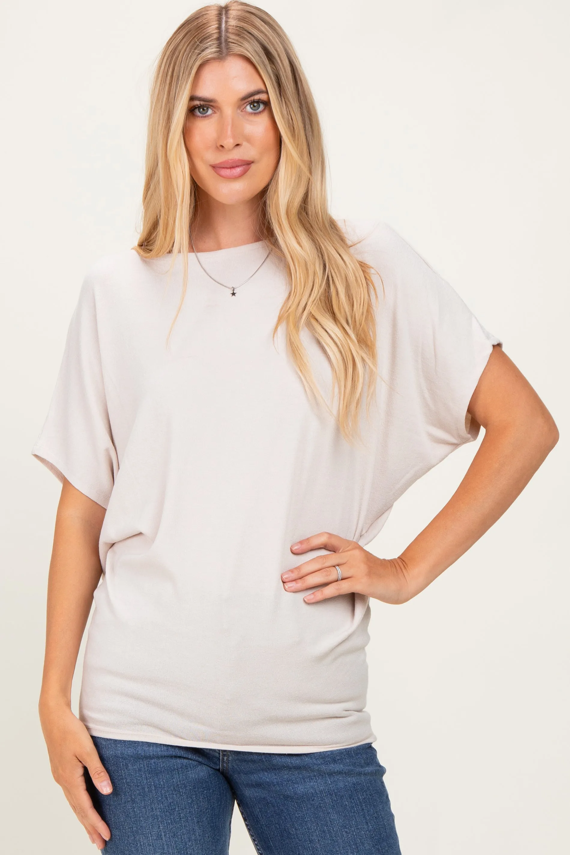 Sand Beige Dolman Sleeve Boat Neck Top sold by Pinkblush