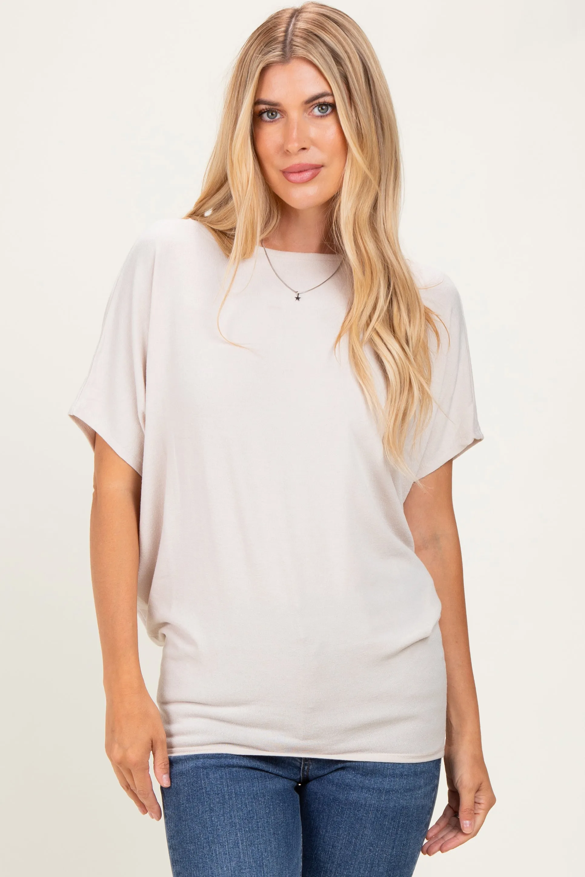 Sand Beige Dolman Sleeve Boat Neck Top sold by Pinkblush product image thumbnail 2