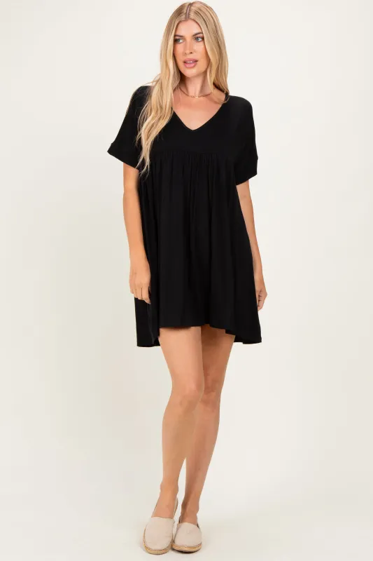 Black V-Neck Basic Dress made by Pinkblush