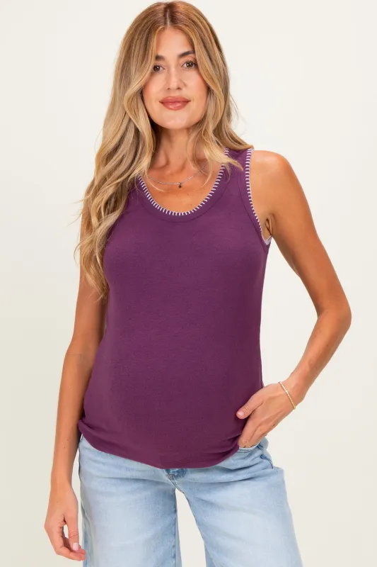 Purple Brushed Knit Stitch Detail Maternity Tank Top made by AnnieWear