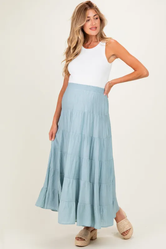 Sage Tiered Maternity Maxi Skirt made by Listicle