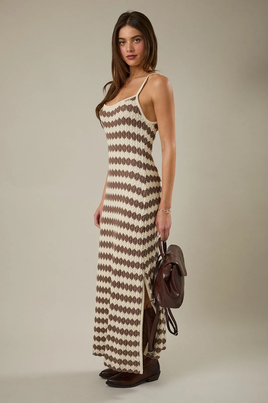 Mocha Knit Striped Sleeveless Maternity Dress sold by Pinkblush product image thumbnail 4