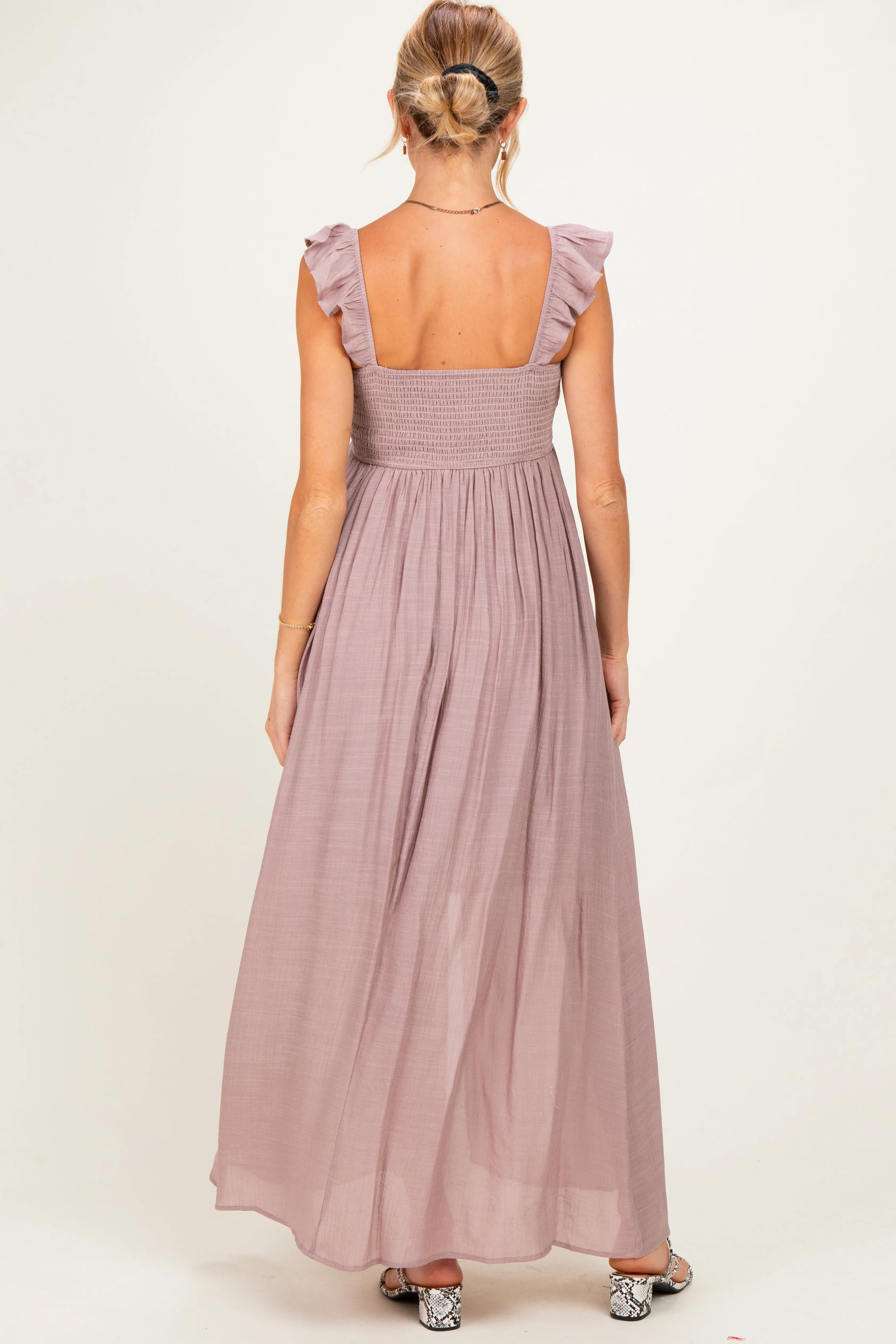 Mauve Cinched Smocked Bust Sleeveless Maternity Maxi Dress sold by Pinkblush product image thumbnail 3