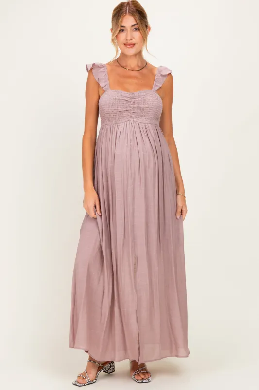 Mauve Cinched Smocked Bust Sleeveless Maternity Maxi Dress made by Wishlist
