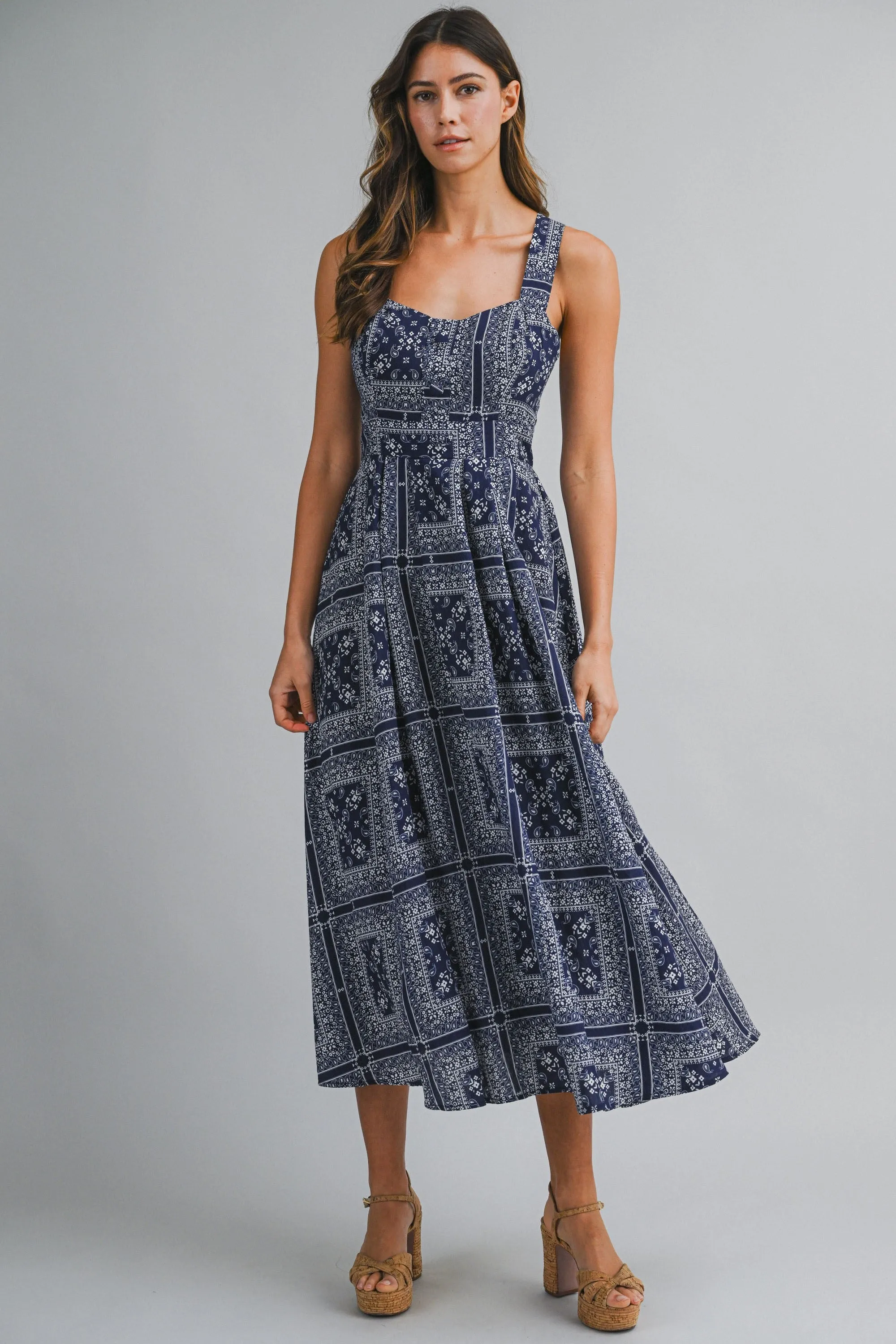Navy Bandana Print Crisscross Back Maternity Midi Dress sold by Pinkblush product image thumbnail 4