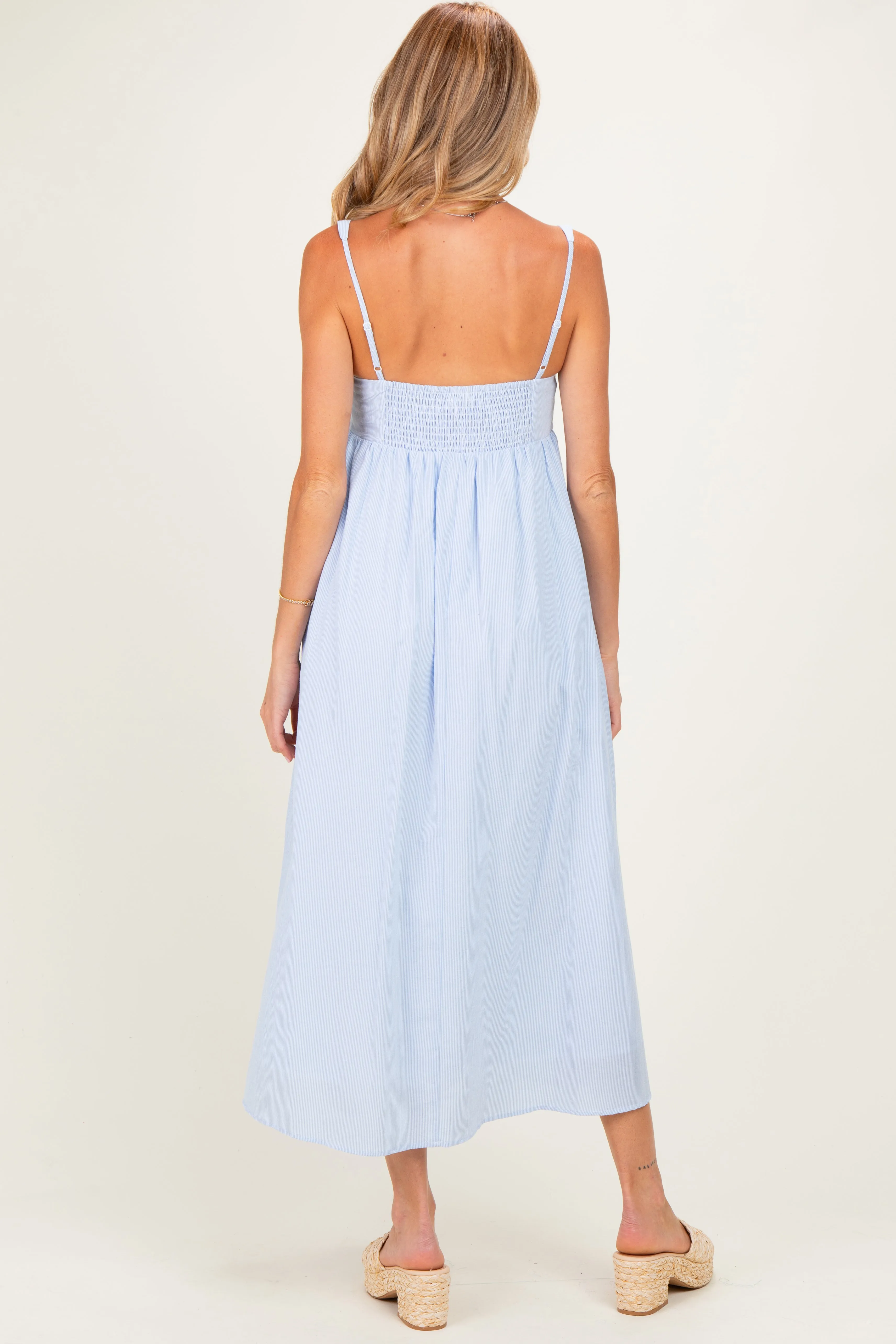 Blue Ruffle Trim Sweetheart Neckline Maternity Midi Dress sold by Pinkblush product image thumbnail 3