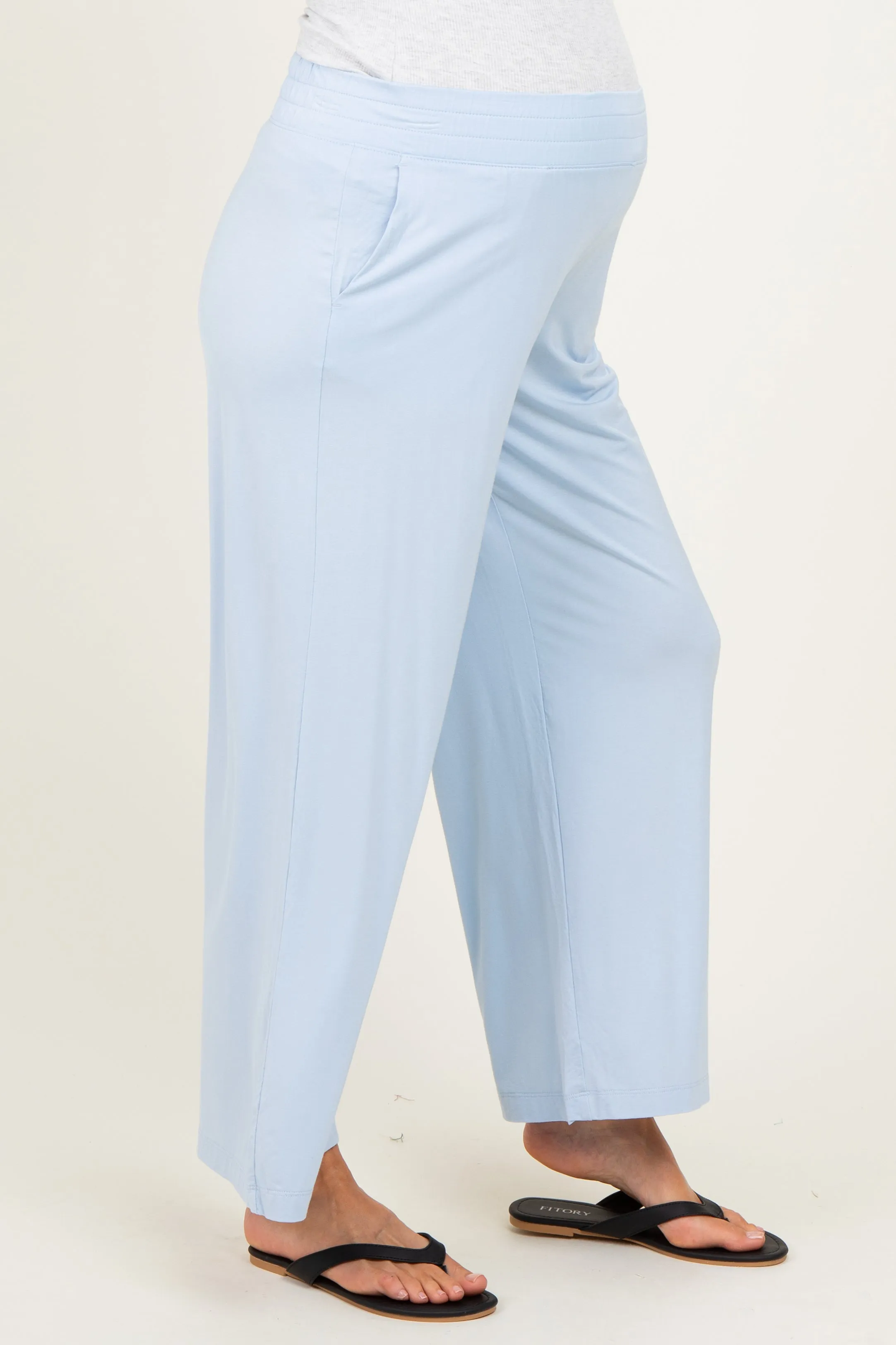 Light Blue Ankle Wide Leg Maternity Pants sold by Pinkblush product image thumbnail 3
