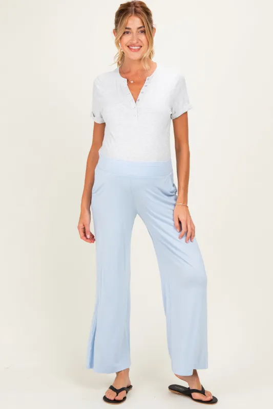 Light Blue Ankle Wide Leg Maternity Pants made by Rae Mode