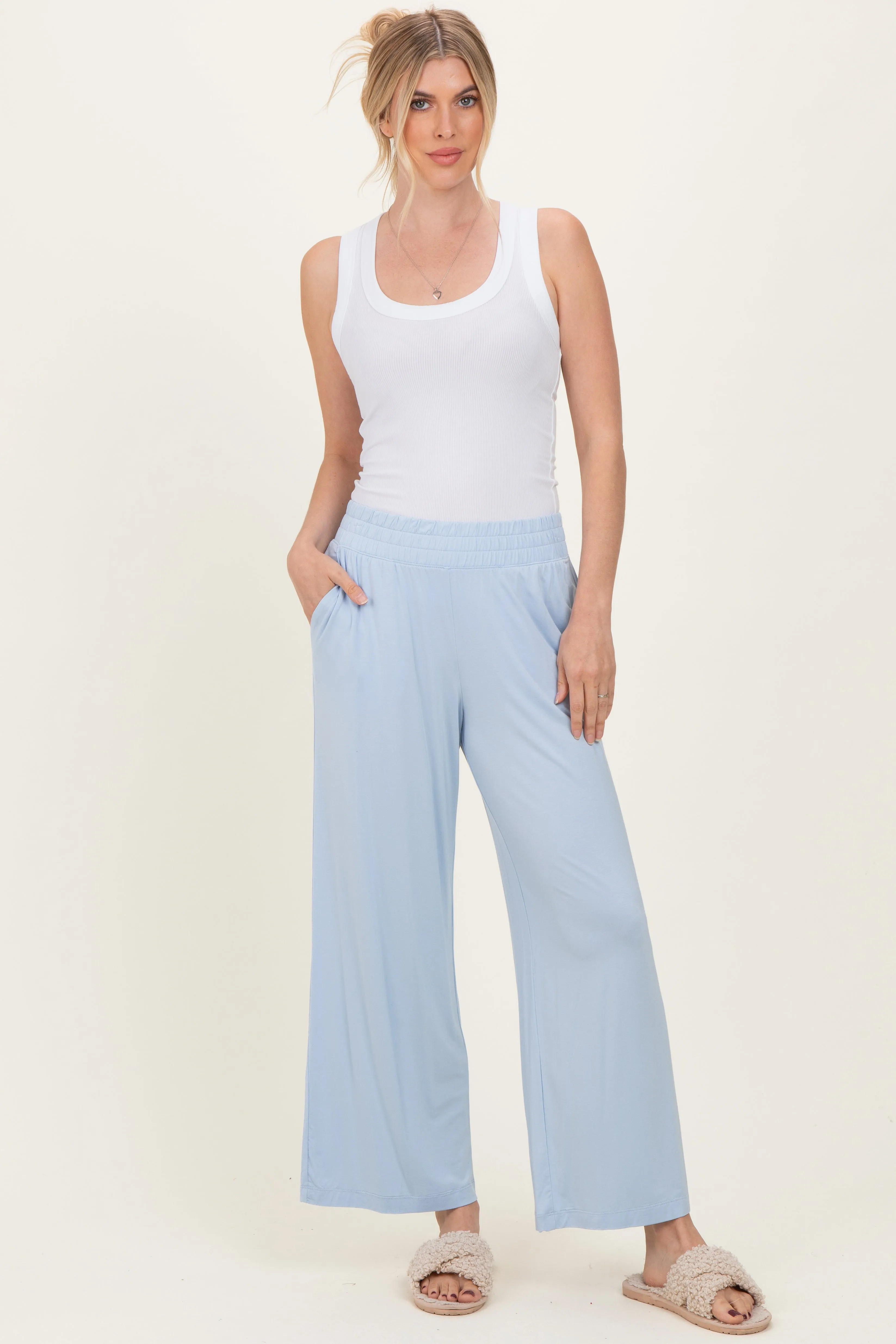 Light Blue Ankle Wide Leg Maternity Pants sold by Pinkblush product image thumbnail 5