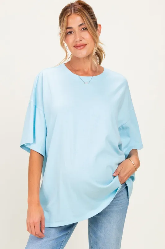Light Blue Oversized Mineral Wash Maternity T-Shirt made by HYFVE